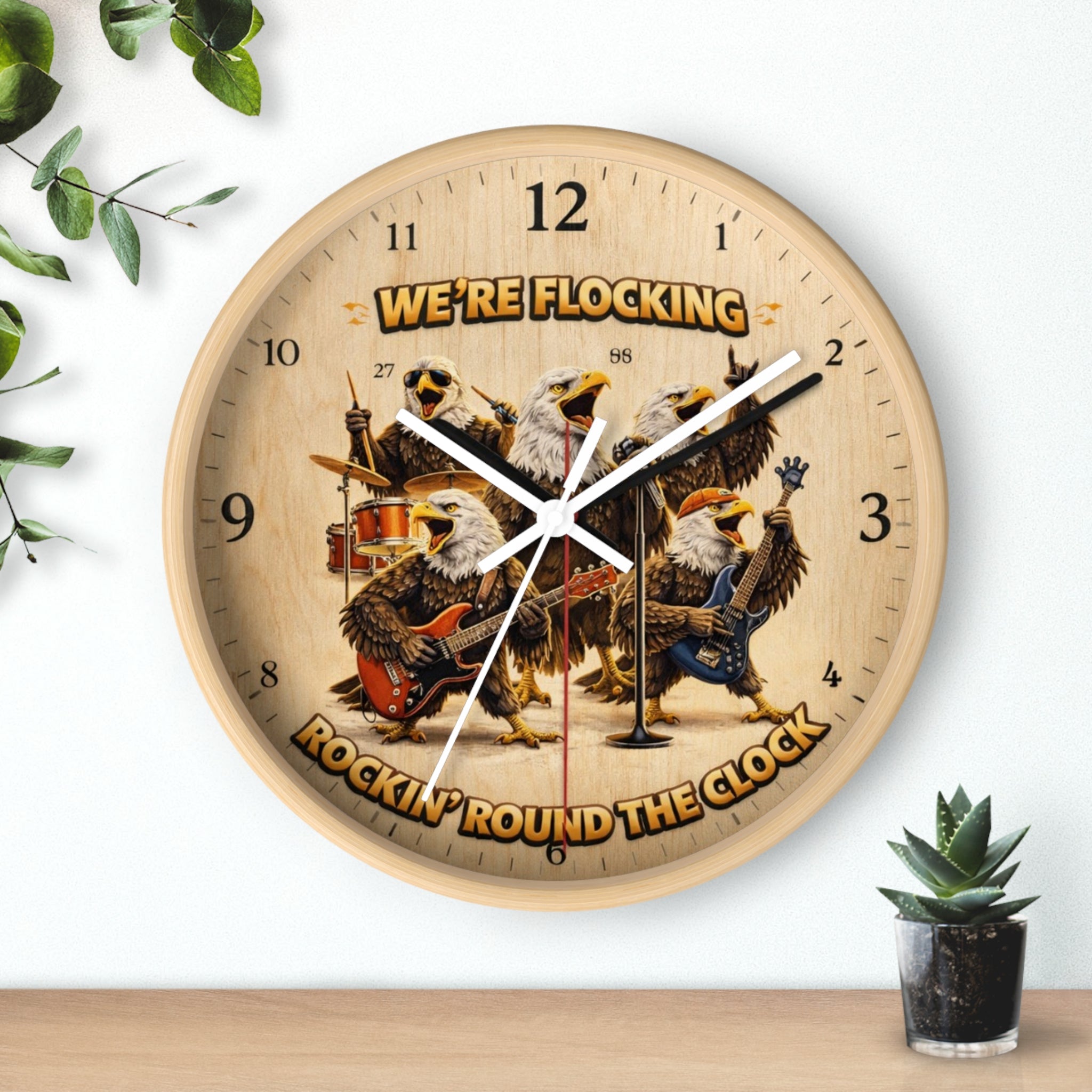 Wall Clock - 'We're Flocking Rockin' Round the Clock' Eagle Band Retro Wall Clock
