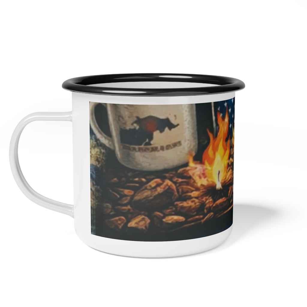 Enamel Camp Cup — American Campfire Coffee Mug (Patriotic Outdoor Camper Gift)