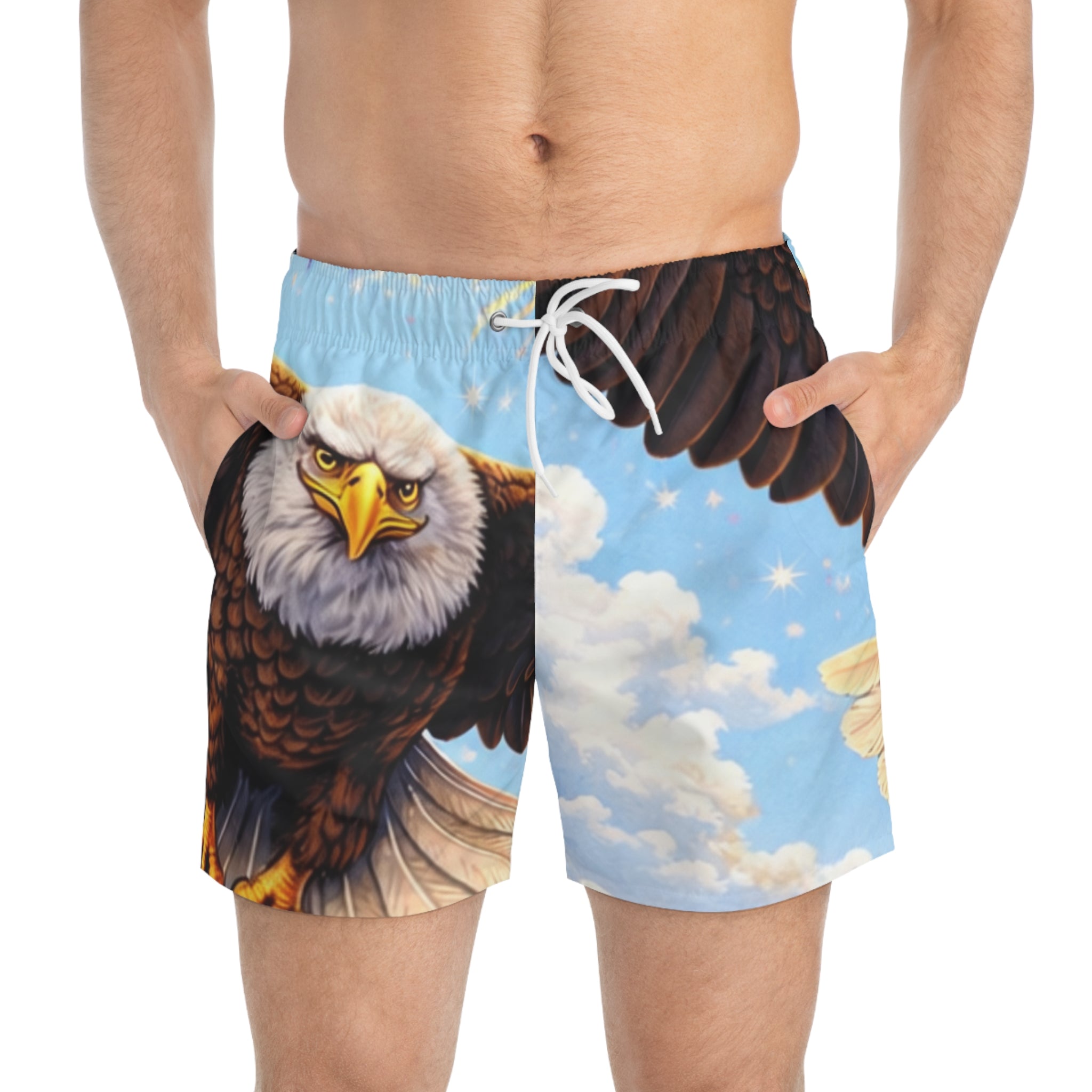 My Flocking Biz Fourth Of July Holiday edition Eagle Sky Swim Trunks — All-Over Print Patriotic Bird Beach Shorts