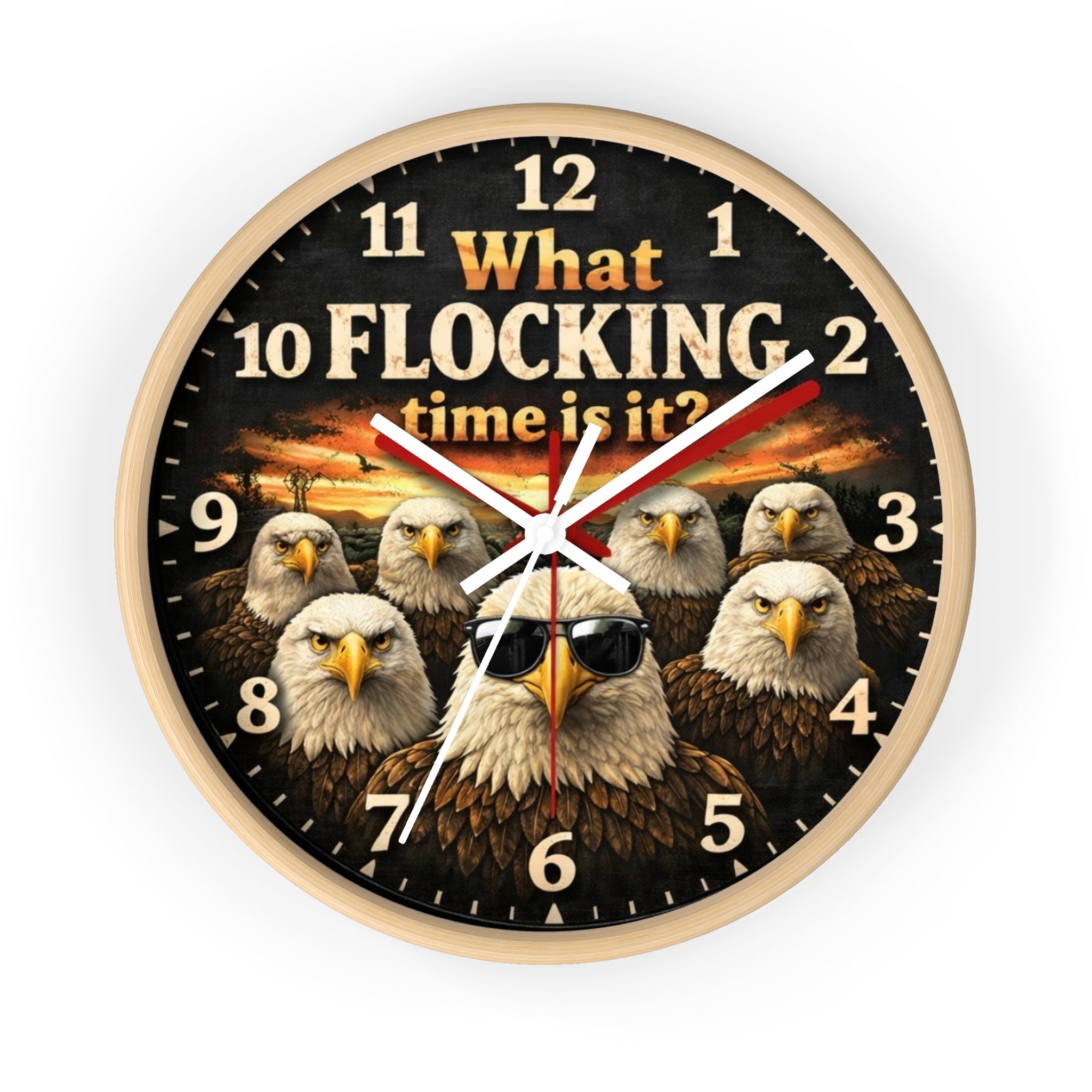 What Flocking Time Is It? Eagle Wall Clock – Funny Patriotic Bird Decor