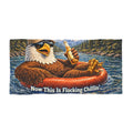 Beach Towel — 'Now This Is Flocking Chillin' Eagle Float with Beer | Funny Summer Lake & River Gift