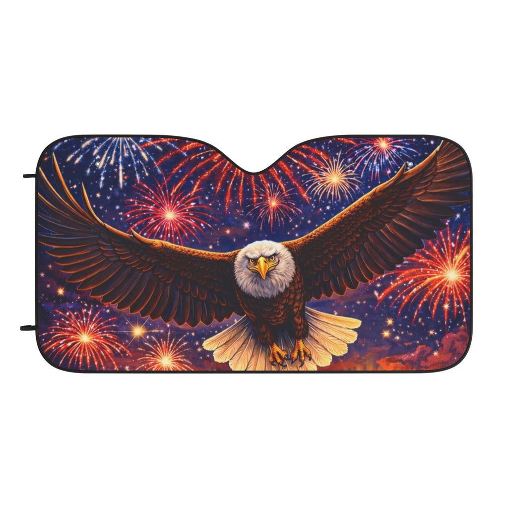 Patriotic Eagle Windshield Sunshade – Bald Eagle with Fireworks Car Sun Shade