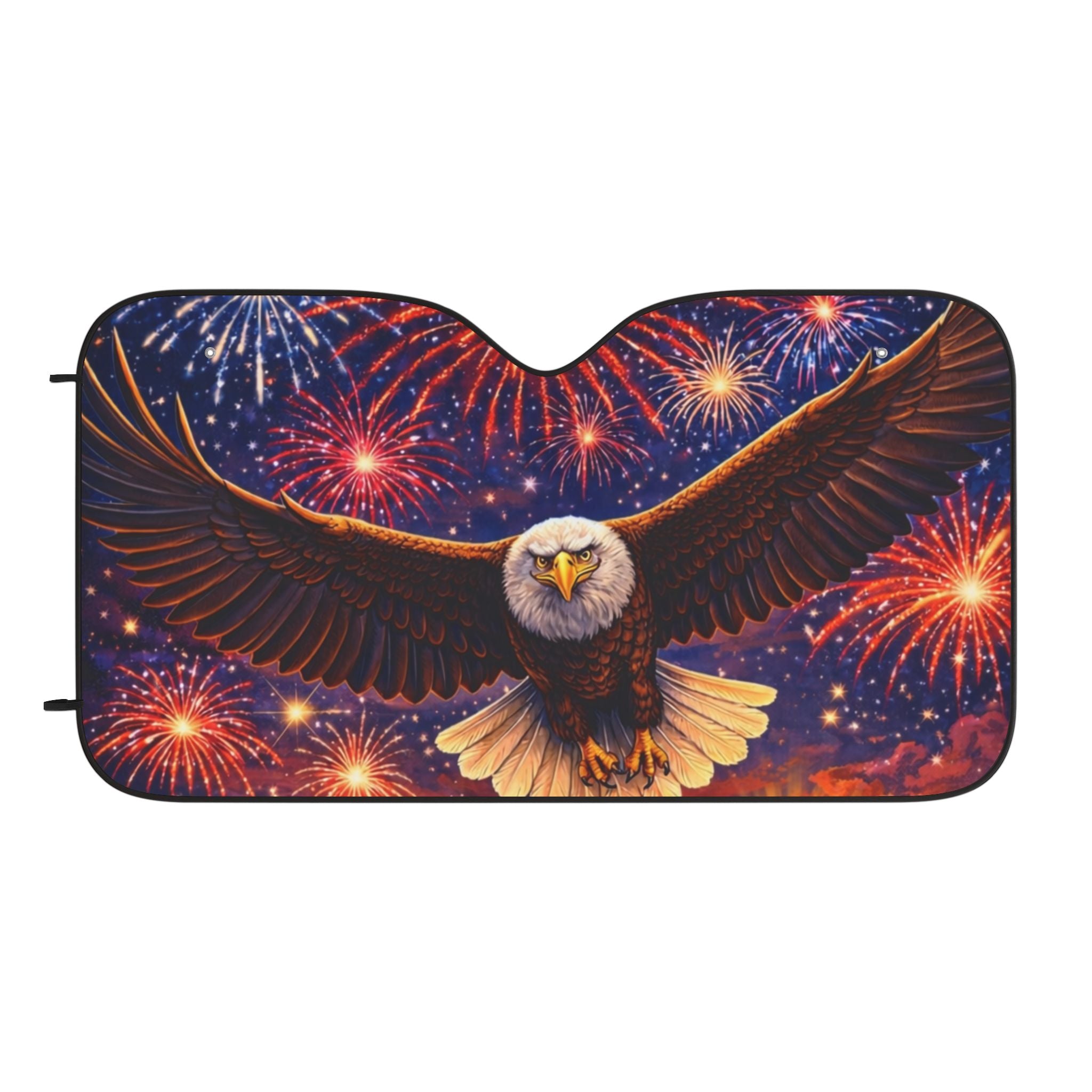 Patriotic Eagle Windshield Sunshade – Bald Eagle with Fireworks Car Sun Shade