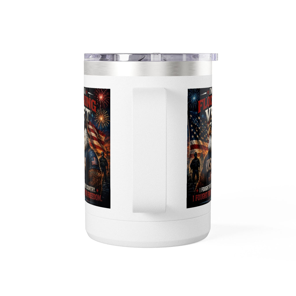Flocking Proud Veteran Eagle Coffee Tumbler 15oz — “I’m a Flocking Vet” USA Patriotic Mug
