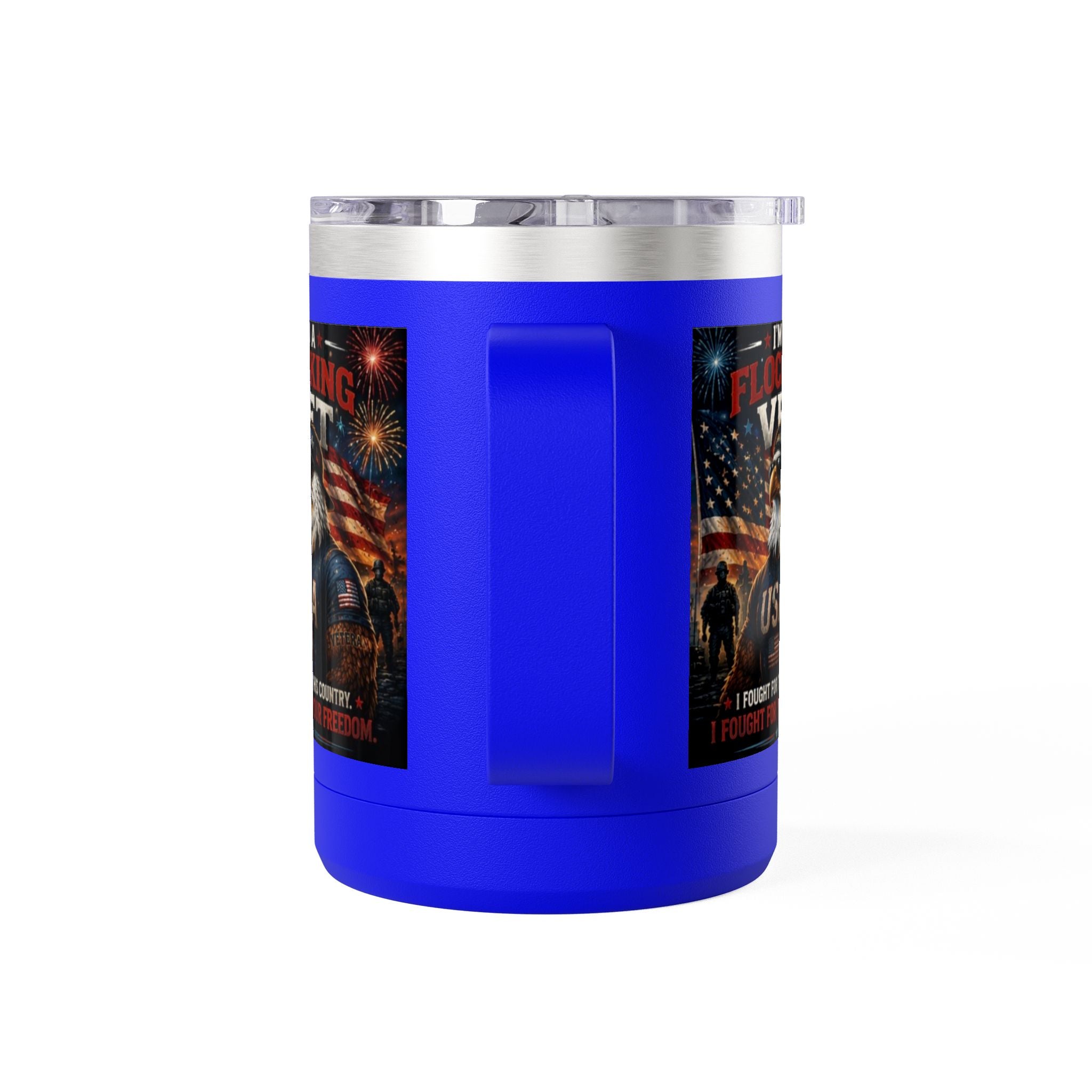 Flocking Proud Veteran Eagle Coffee Tumbler 15oz — “I’m a Flocking Vet” USA Patriotic Mug