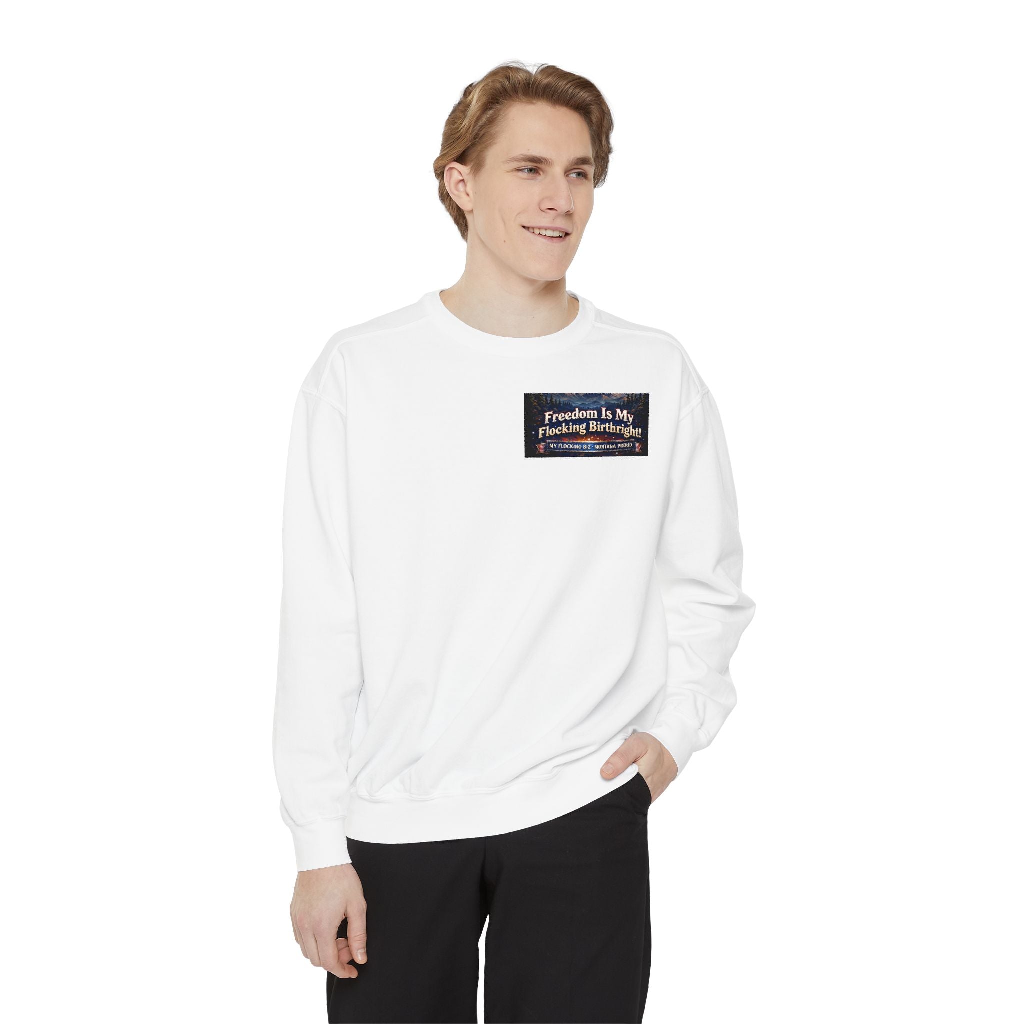 Freedom Is My Flocking Birthright Sweatshirt — Eagle & Fireworks Patriotic Crewneck