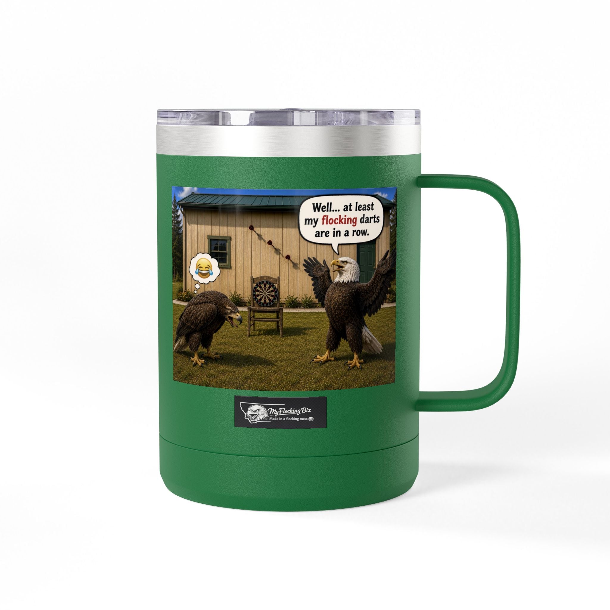 15oz Funny Turkey Dartboard Coffee Tumbler – "Well... at least my flocking darts are in a row"