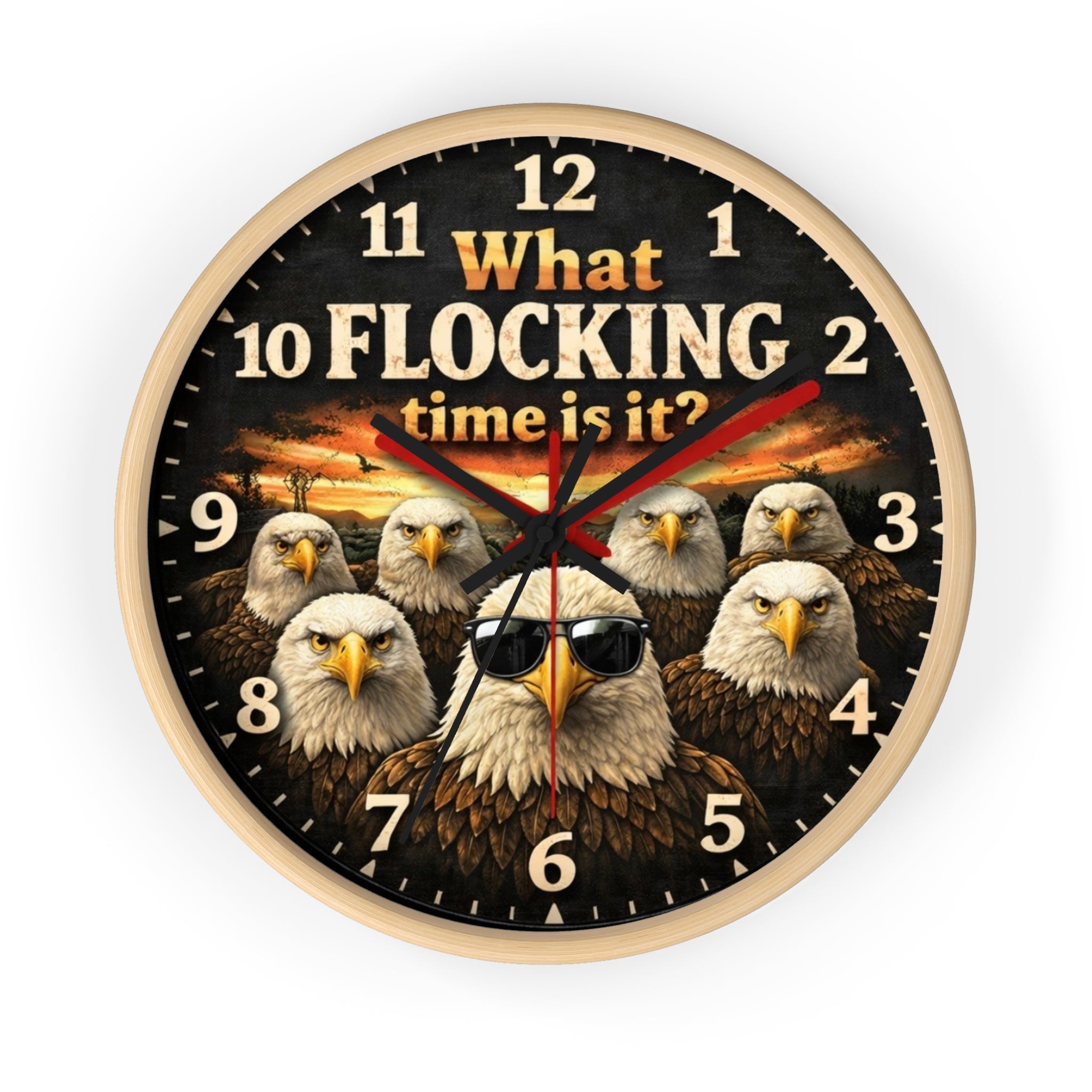 What Flocking Time Is It? Eagle Wall Clock – Funny Patriotic Bird Decor