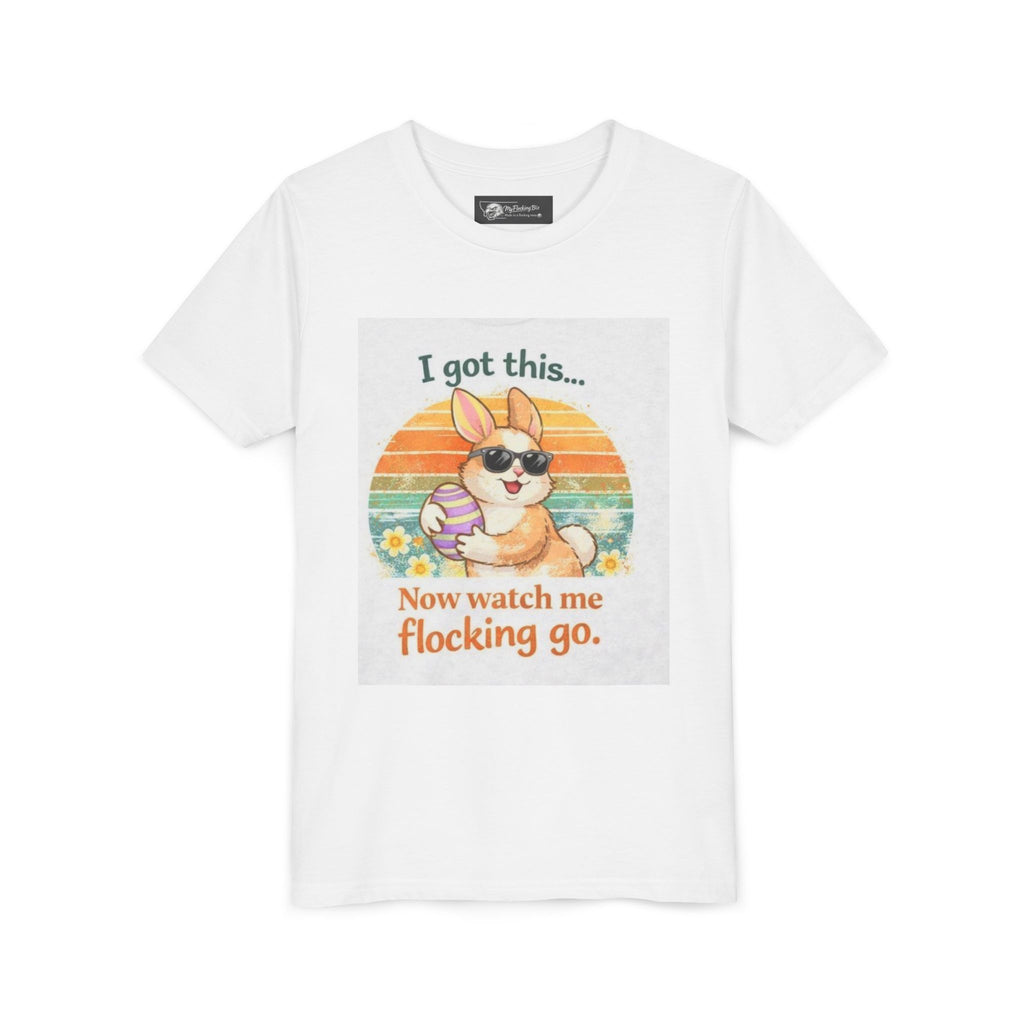 Youth Tee — "I Got This... Now Watch Me Flocking Go" Corgi Easter Graphic