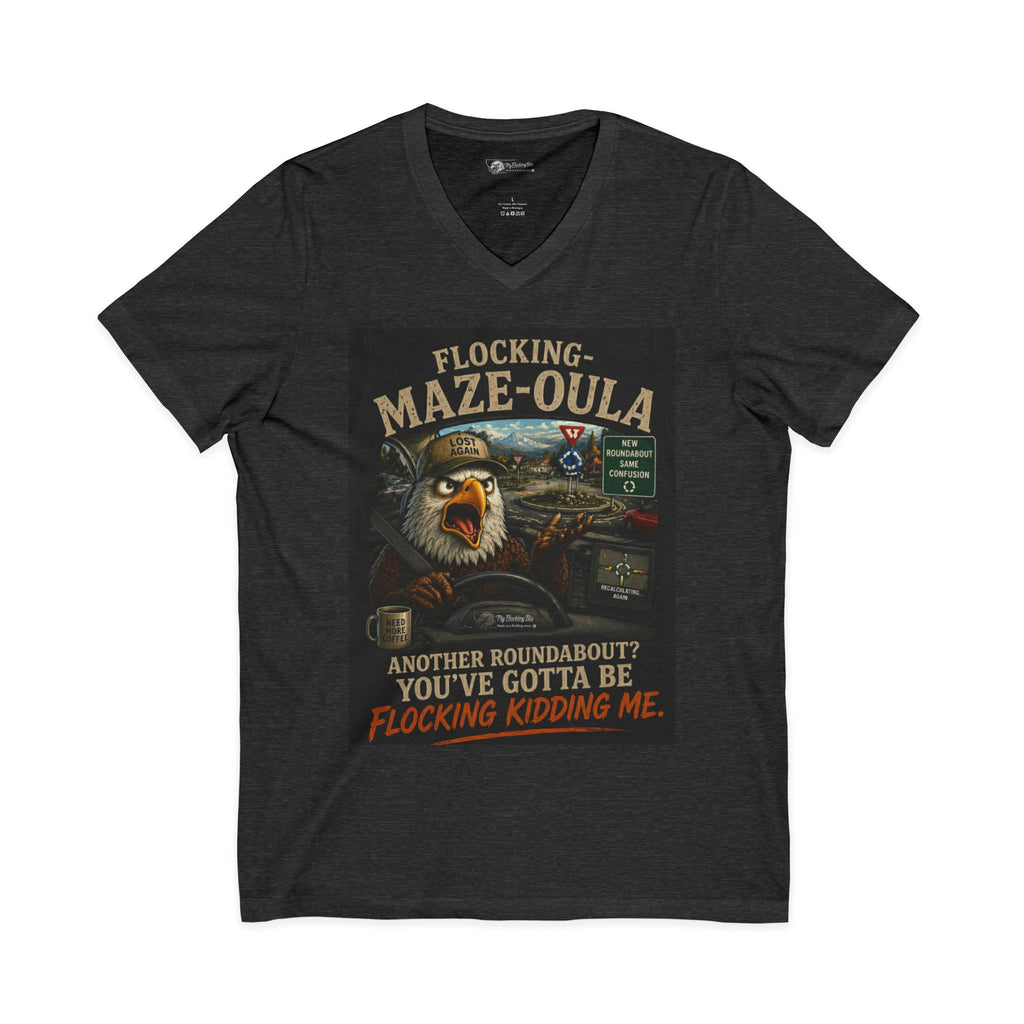 Flocking Maze-Oula V-Neck Tee – Funny Bald Eagle Road Trip Shirt
