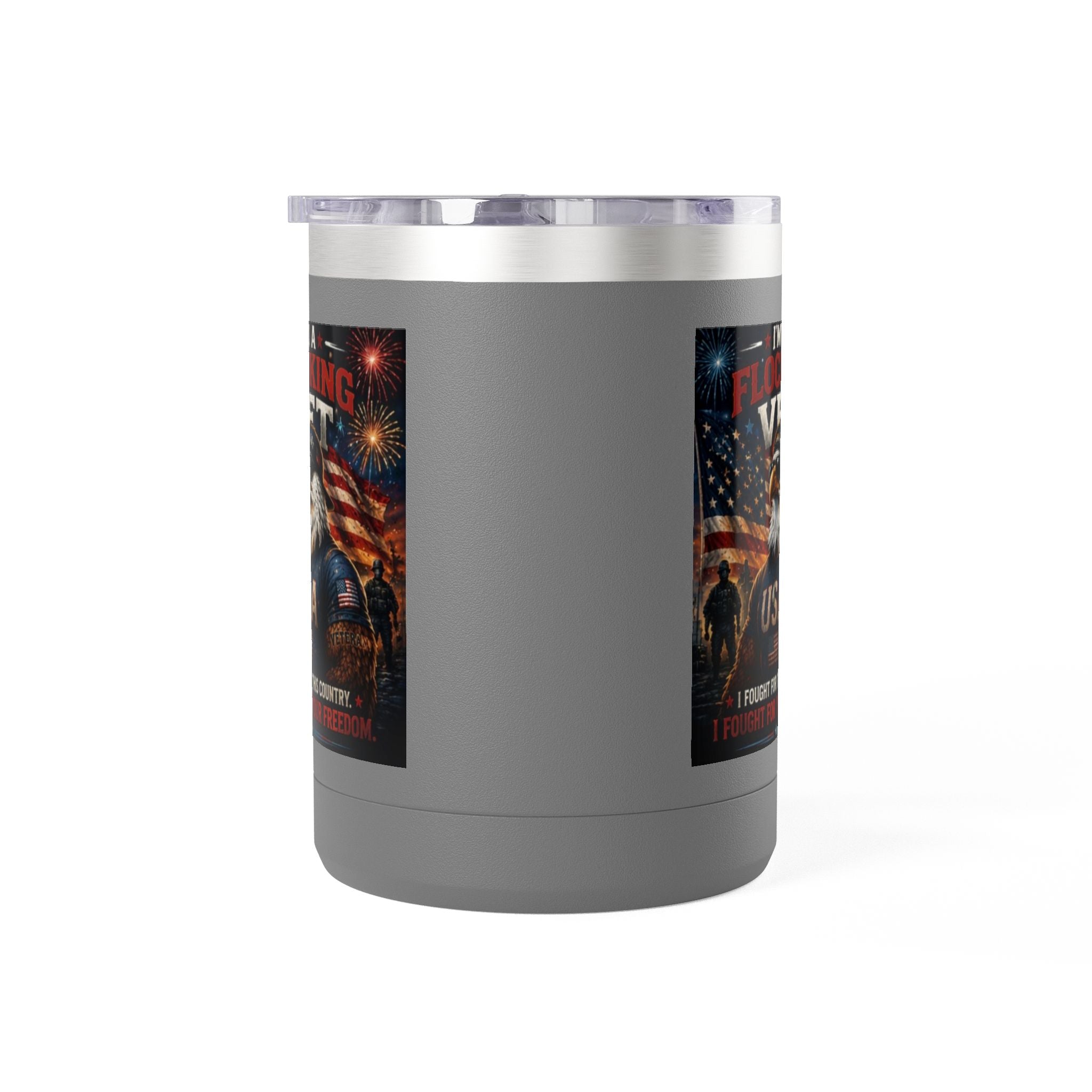 Flocking Proud Veteran Eagle Coffee Tumbler 15oz — “I’m a Flocking Vet” USA Patriotic Mug