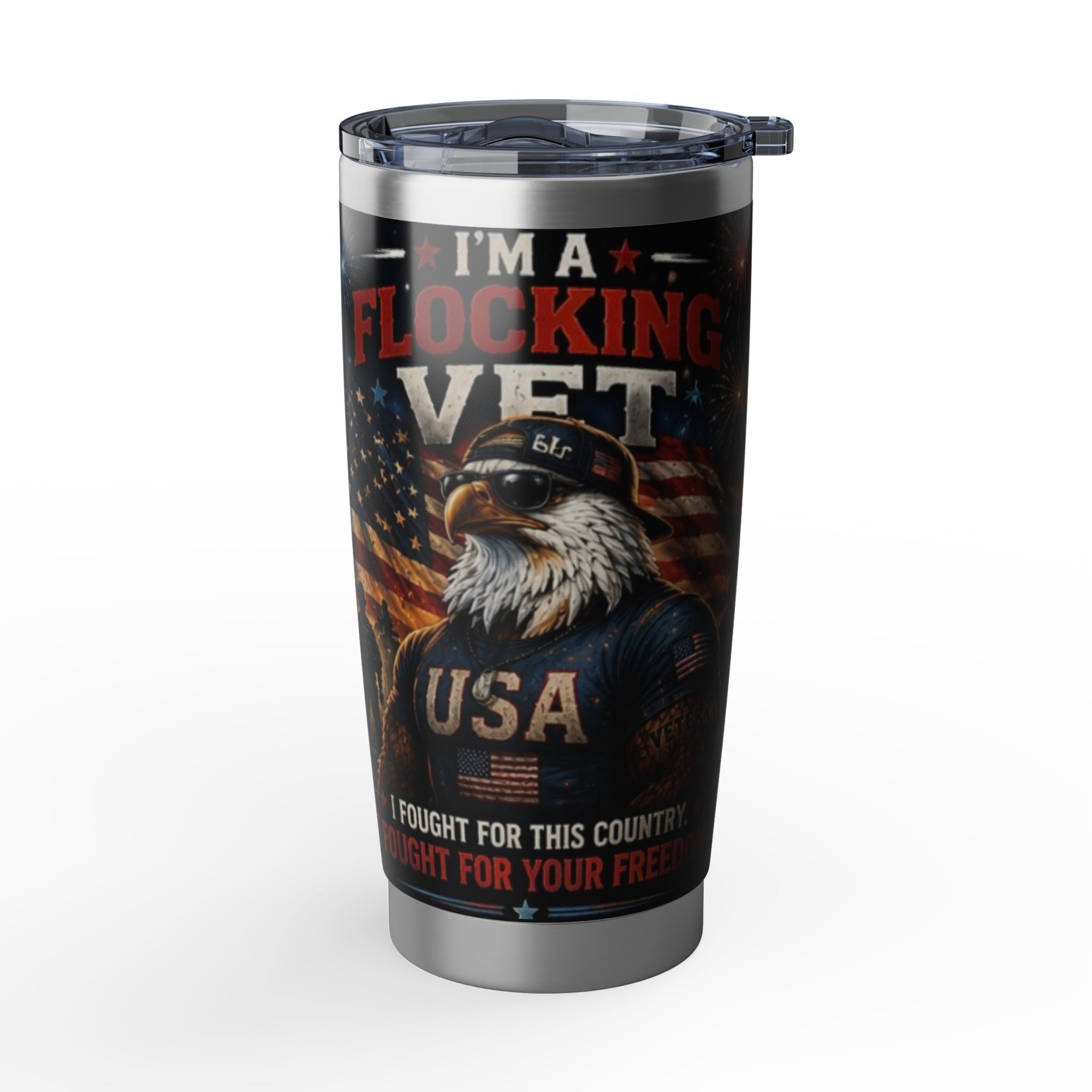 A Flocking Proud Patriotic Flag & Soldier 20oz Tumbler - "Fighting For My Country, I Found Freedom"