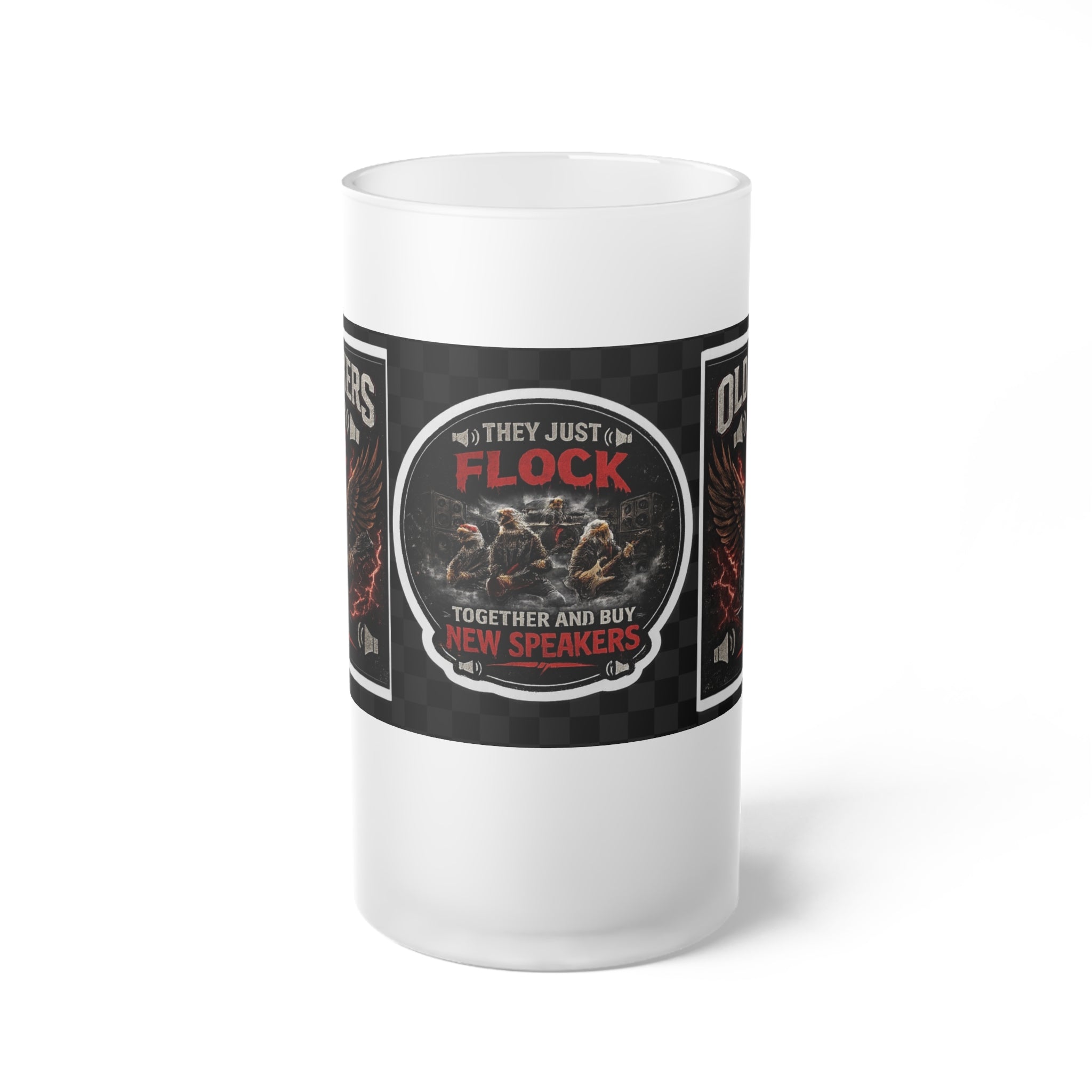 Frosted Glass Beer Mug — “They Just Flock Together” Funny Speaker Enthusiast Gift