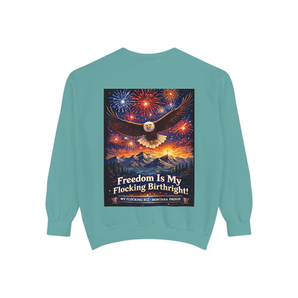 Freedom Is My Flocking Birthright Sweatshirt — Eagle & Fireworks Patriotic Crewneck