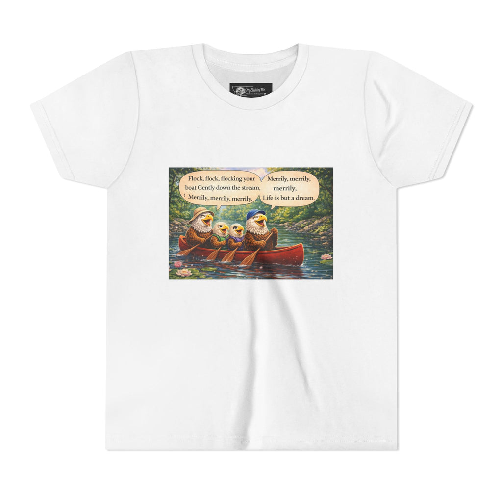 Youth Tee — Cute Ducks Canoe Design with 'Quack, Quack, Paddling' Text