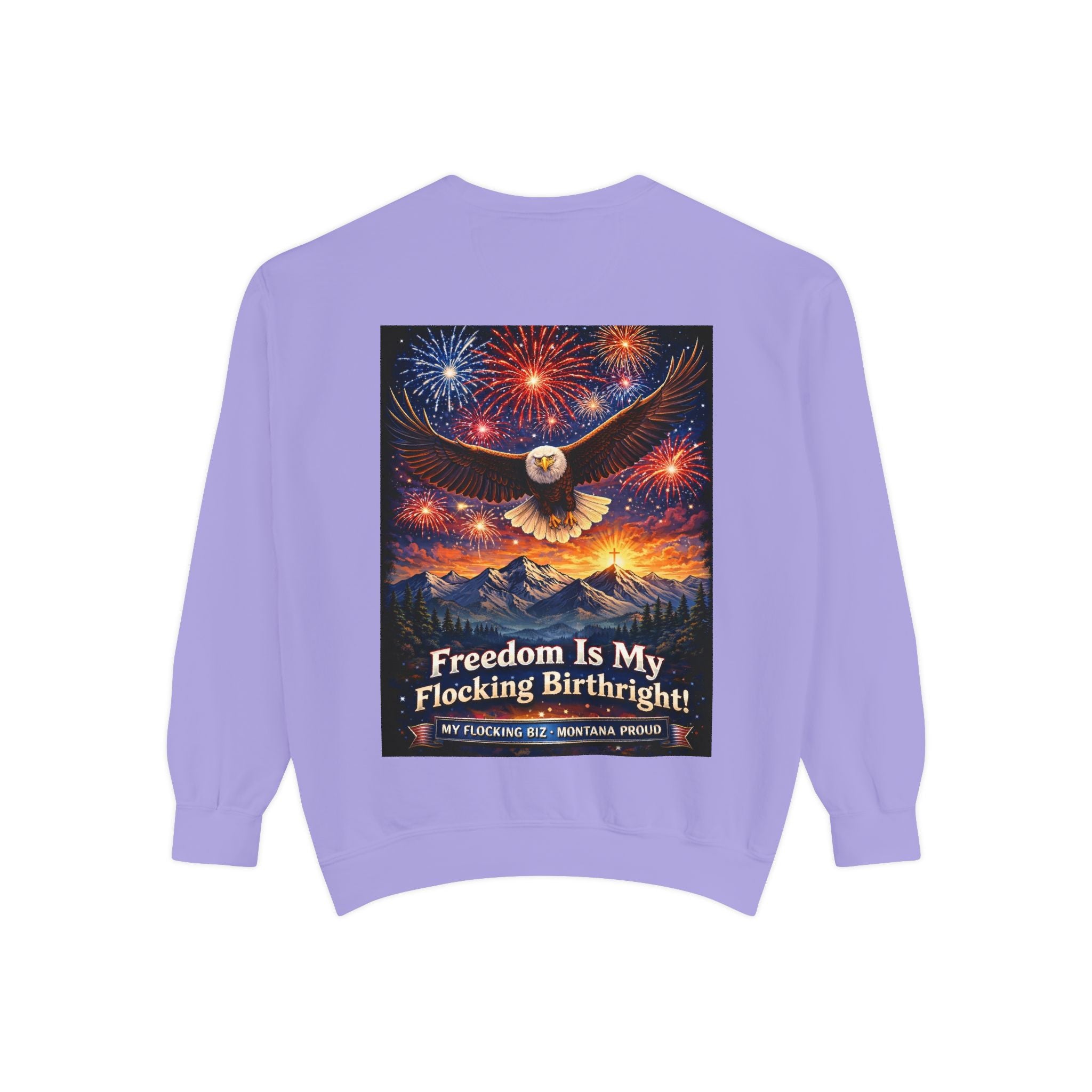 Freedom Is My Flocking Birthright Sweatshirt — Eagle & Fireworks Patriotic Crewneck