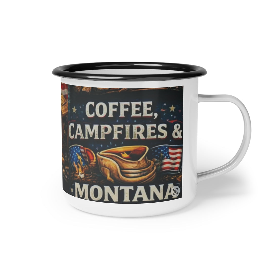 Enamel Camp Cup — American Campfire Coffee Mug (Patriotic Outdoor Camper Gift)