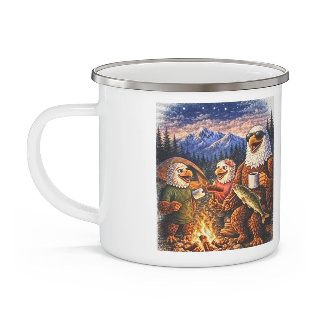 Enamel Camping Mug — "Flock This... I'm Going Camping" Eagle Campfire Coffee Mug