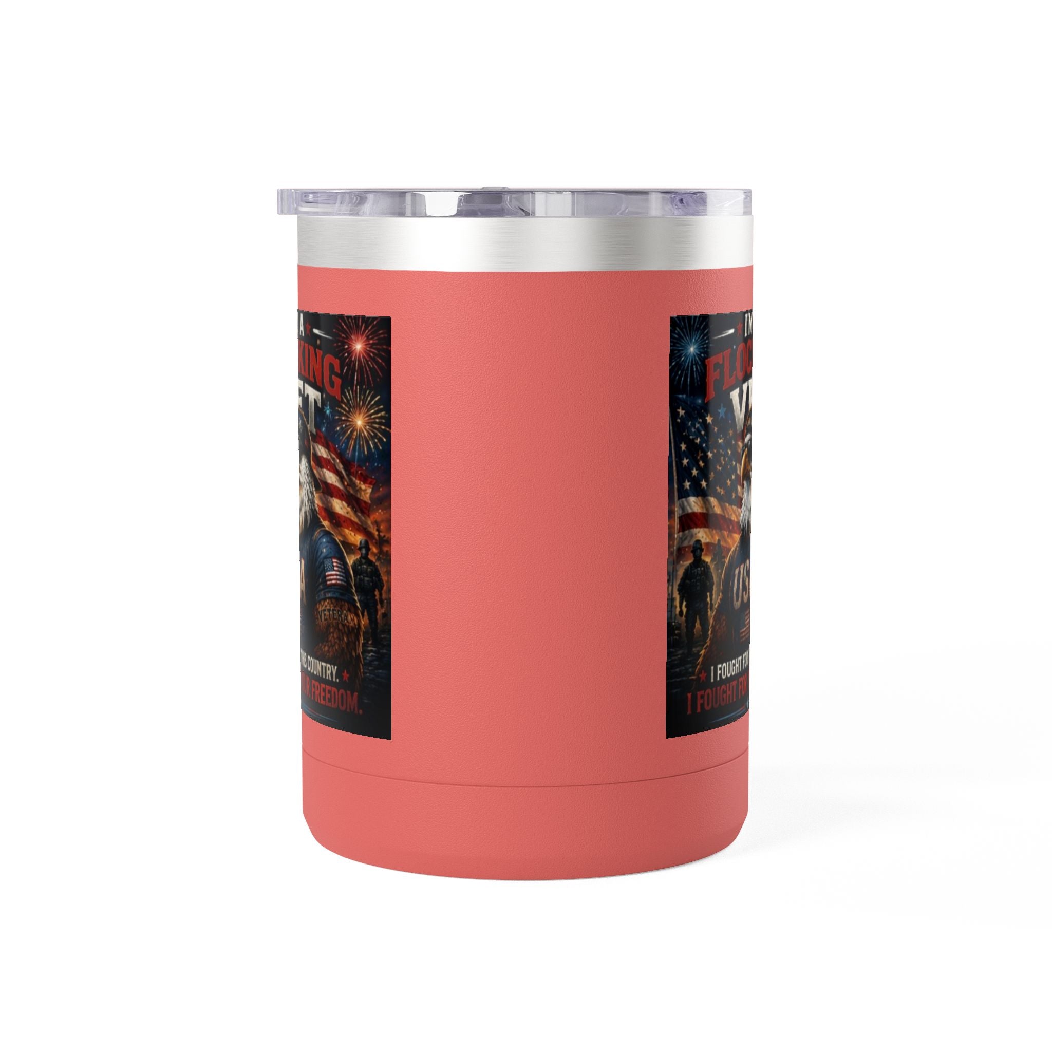 Flocking Proud Veteran Eagle Coffee Tumbler 15oz — “I’m a Flocking Vet” USA Patriotic Mug