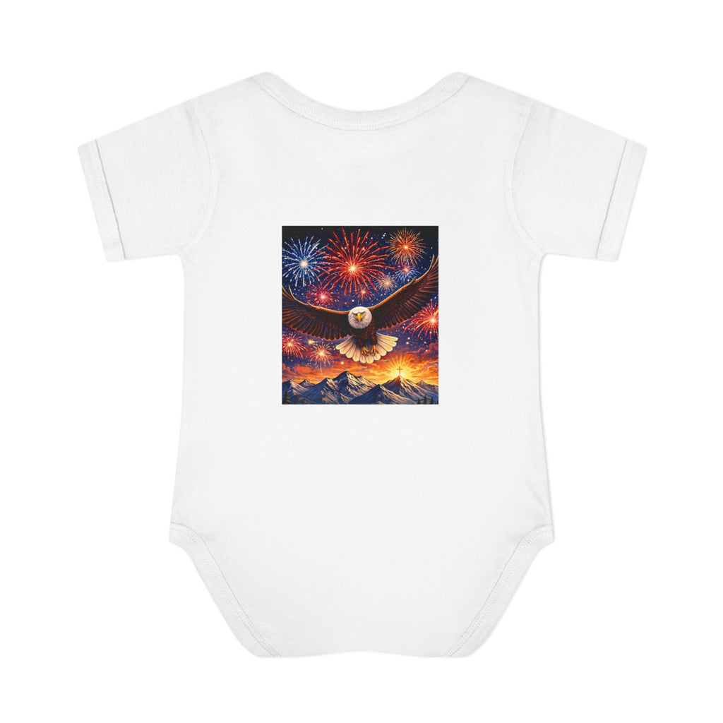 Infant Bodysuit — Patriotic Bald Eagle Fireworks Baby Onesie