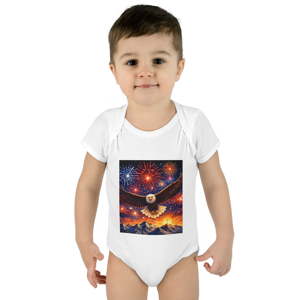 Infant Bodysuit — Patriotic Bald Eagle Fireworks Baby Onesie