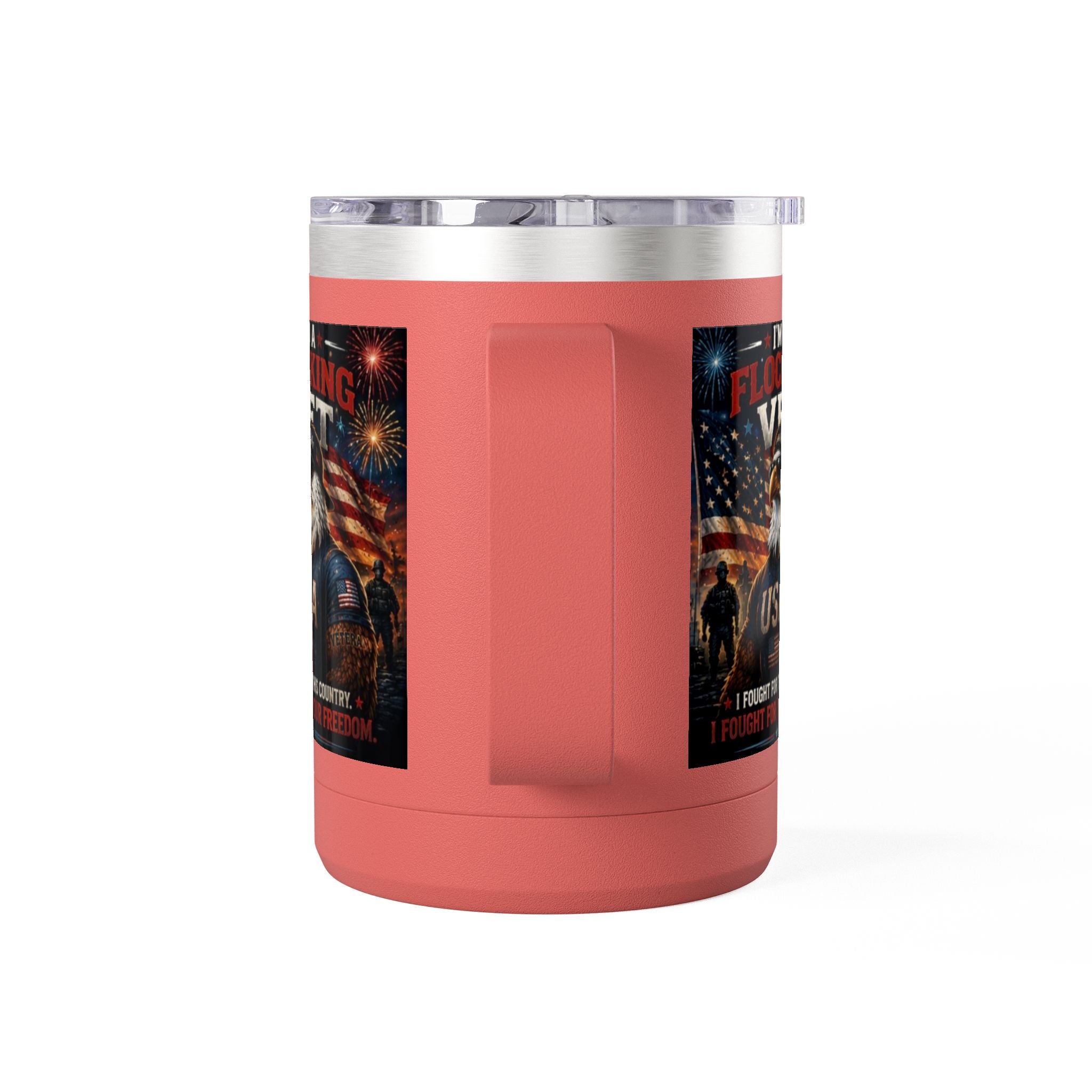 Flocking Proud Veteran Eagle Coffee Tumbler 15oz — “I’m a Flocking Vet” USA Patriotic Mug