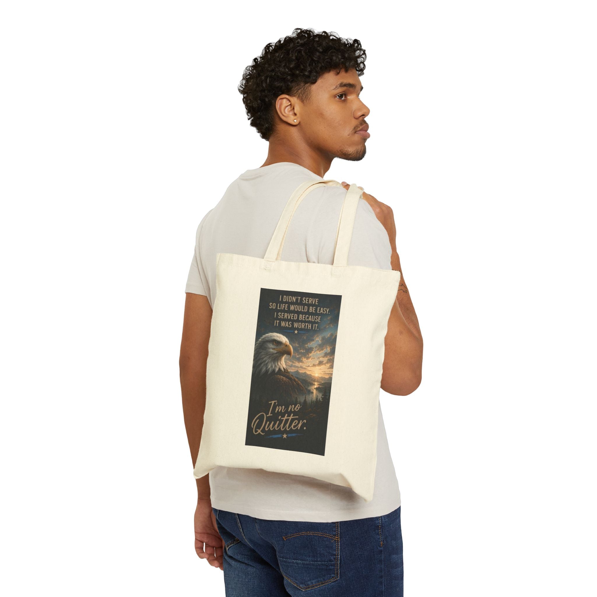 I'm No Flocking  Quitter Eagle Tote Bag — Inspirational Veteran/Military Canvas Tote