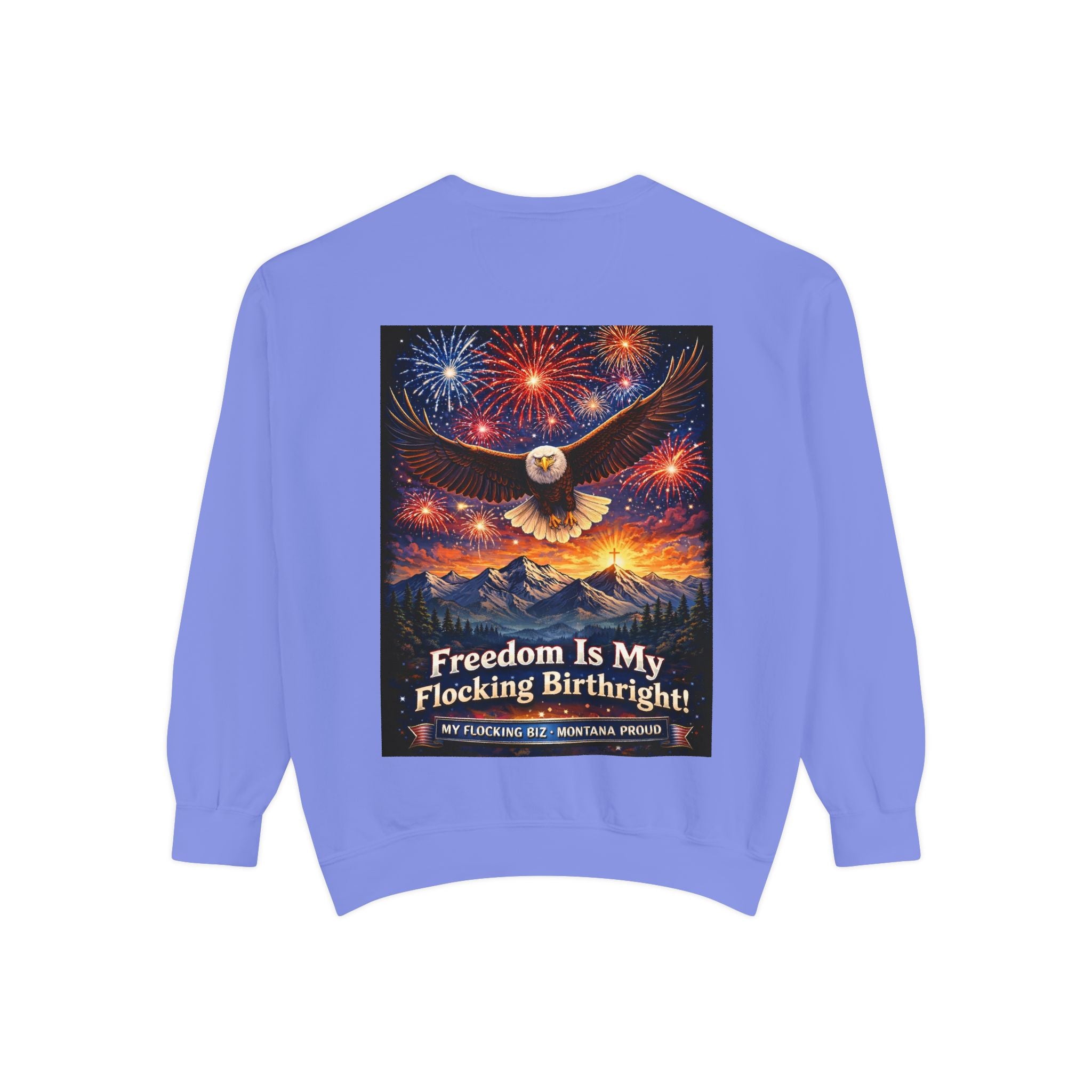 Freedom Is My Flocking Birthright Sweatshirt — Eagle & Fireworks Patriotic Crewneck