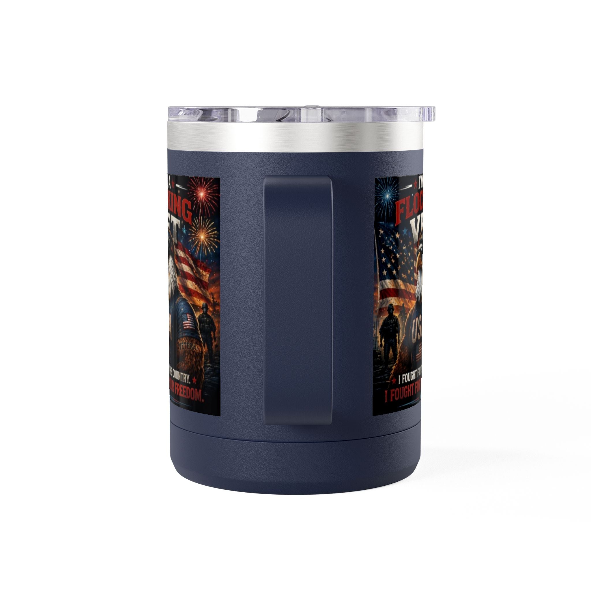 Flocking Proud Veteran Eagle Coffee Tumbler 15oz — “I’m a Flocking Vet” USA Patriotic Mug