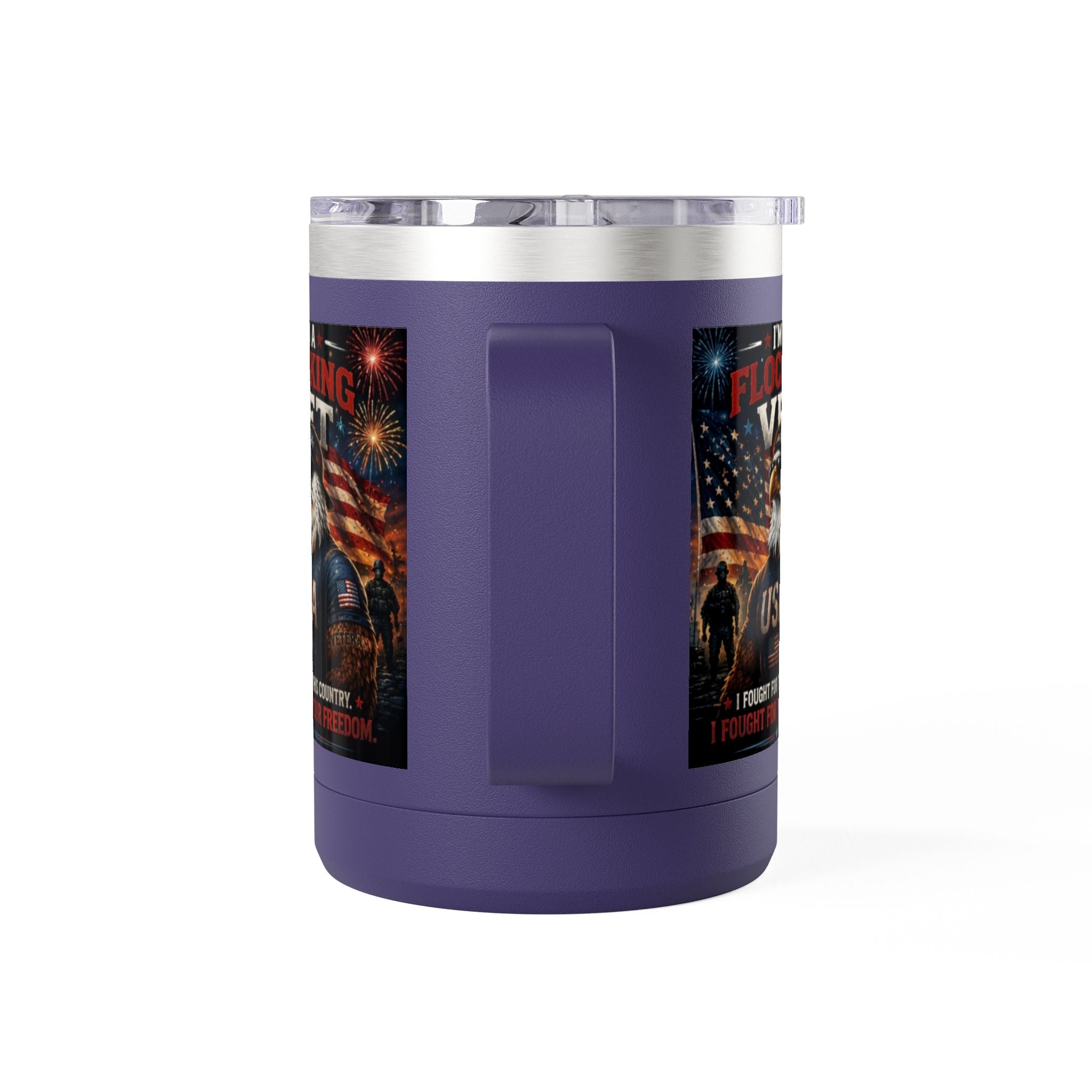 Flocking Proud Veteran Eagle Coffee Tumbler 15oz — “I’m a Flocking Vet” USA Patriotic Mug
