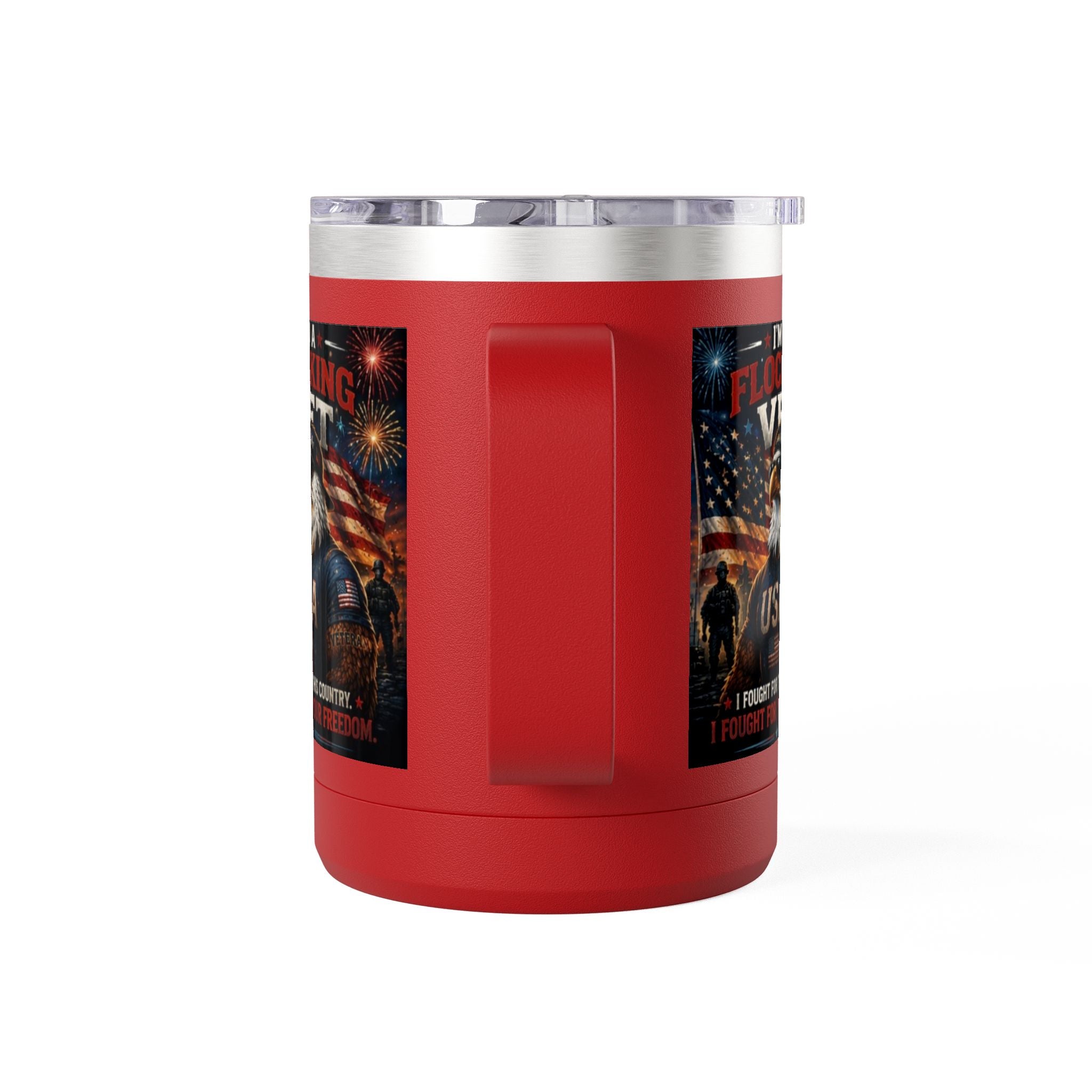 Flocking Proud Veteran Eagle Coffee Tumbler 15oz — “I’m a Flocking Vet” USA Patriotic Mug