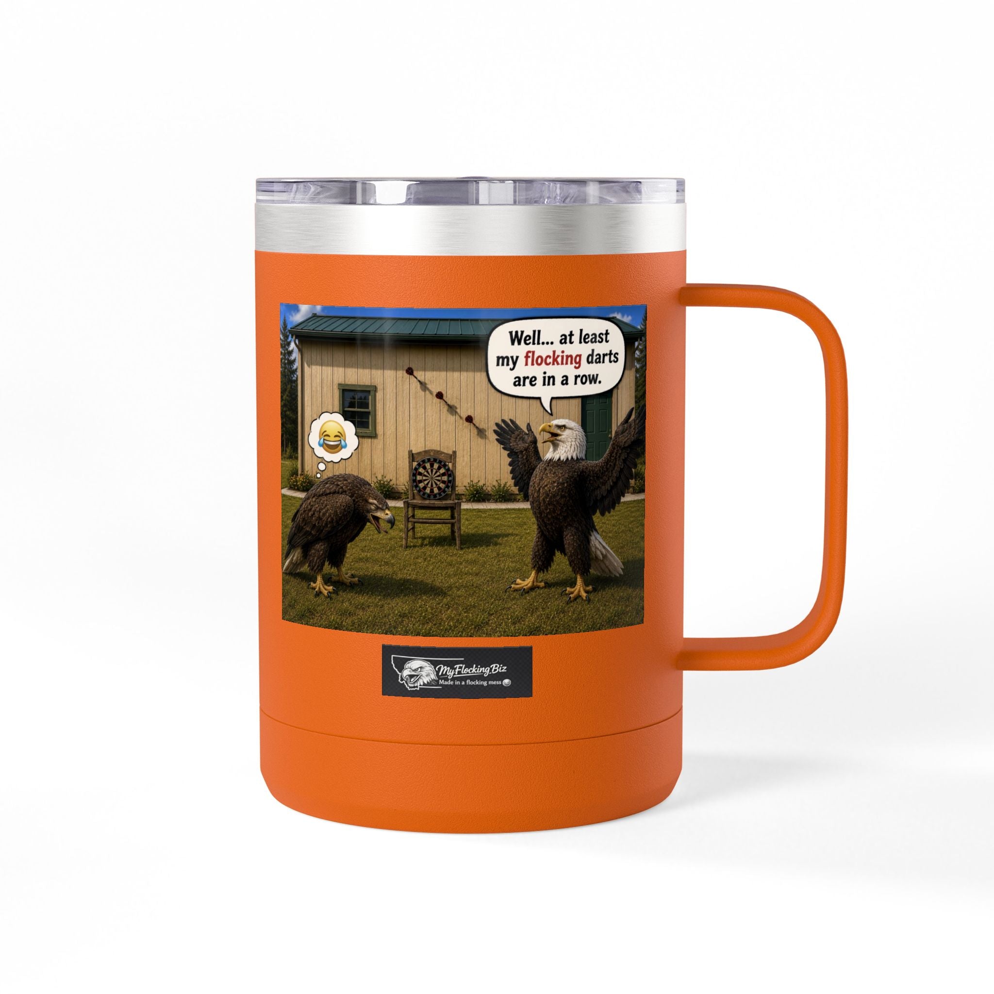 15oz Funny Turkey Dartboard Coffee Tumbler – "Well... at least my flocking darts are in a row"