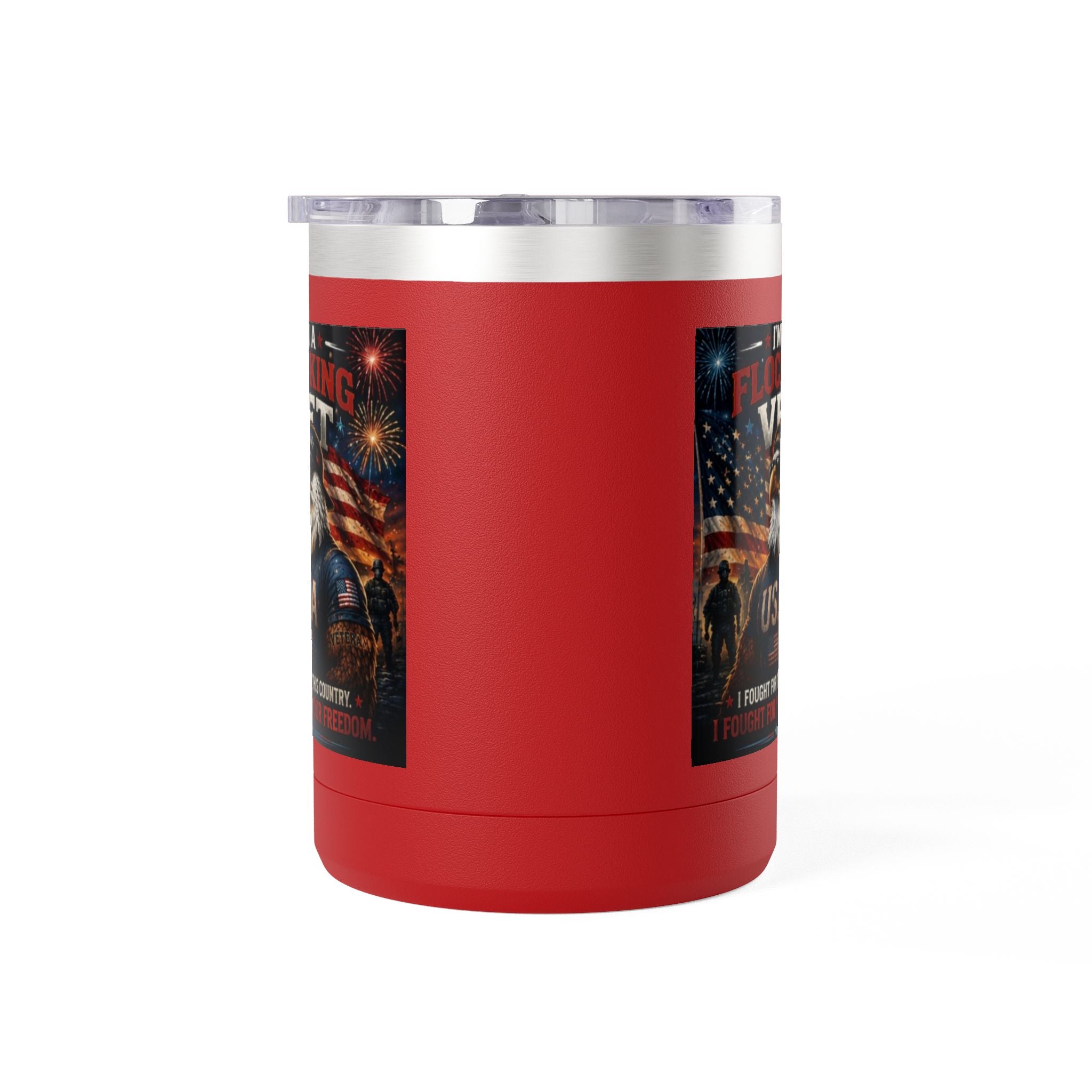 Flocking Proud Veteran Eagle Coffee Tumbler 15oz — “I’m a Flocking Vet” USA Patriotic Mug
