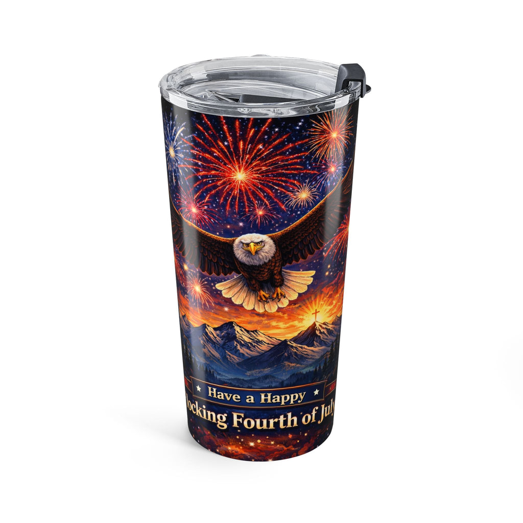 Happy Flocking 4th of July day and night Eagle Tumbler - 20oz Patriotic Fireworks Travel Cup