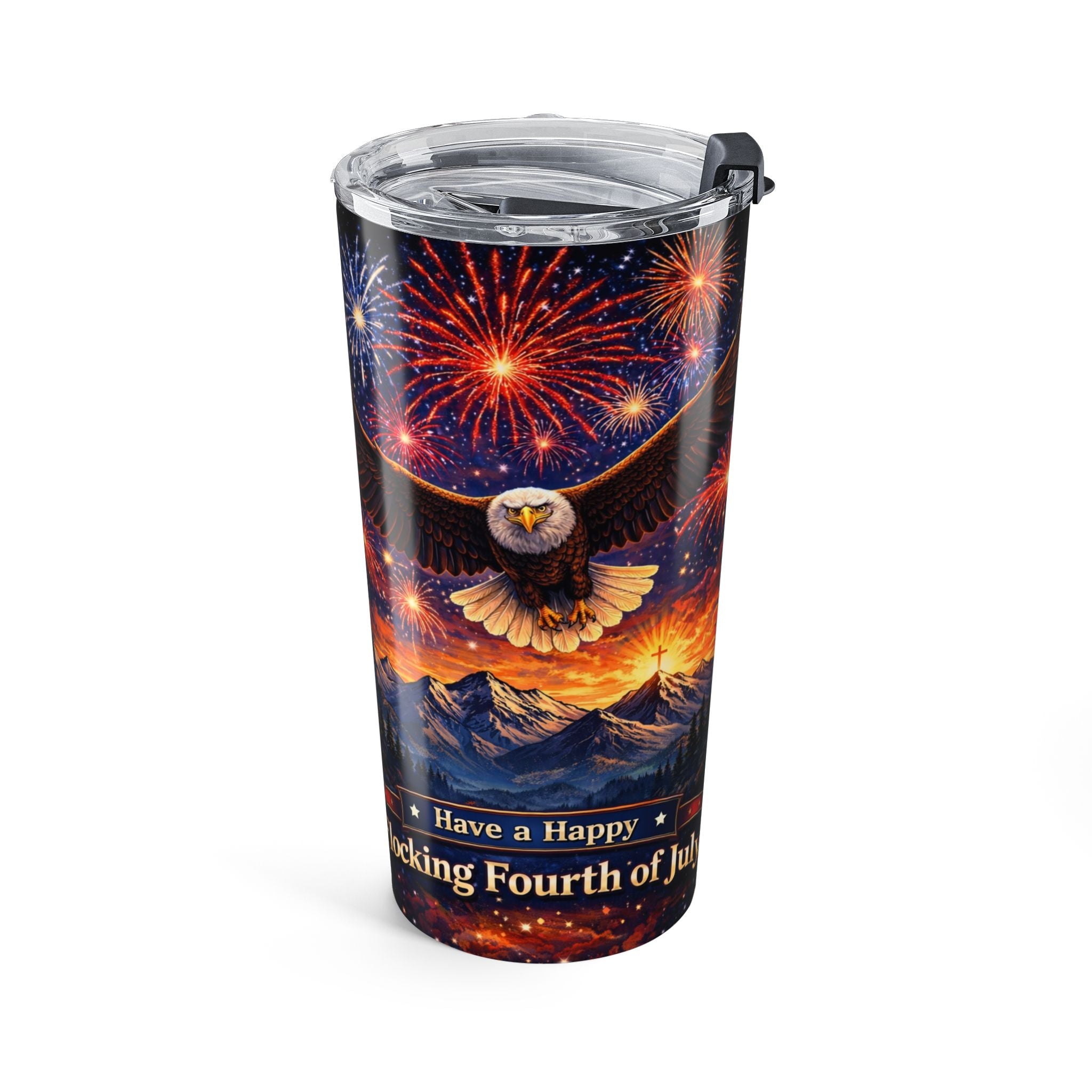 Happy Flocking 4th of July day and night Eagle Tumbler - 20oz Patriotic Fireworks Travel Cup
