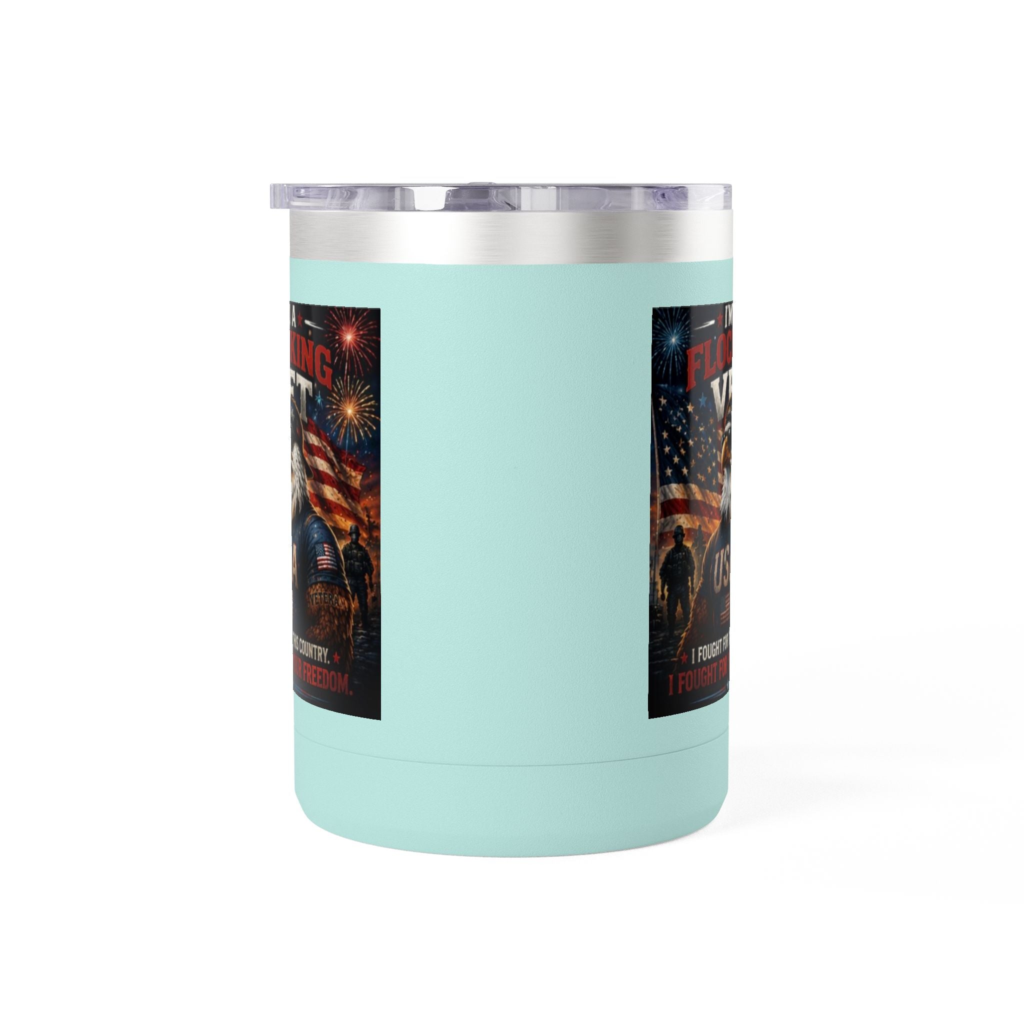 Flocking Proud Veteran Eagle Coffee Tumbler 15oz — “I’m a Flocking Vet” USA Patriotic Mug