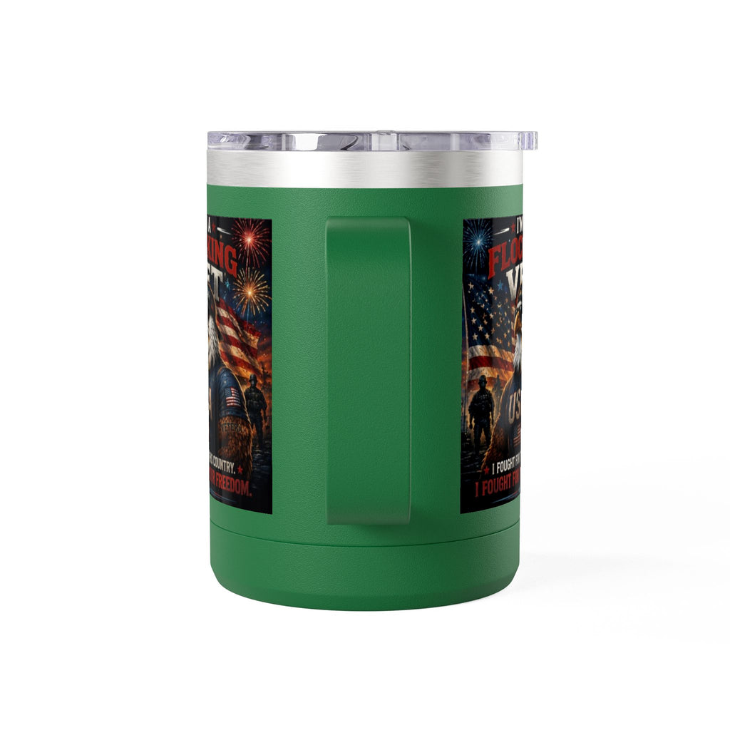 Flocking Proud Veteran Eagle Coffee Tumbler 15oz — “I’m a Flocking Vet” USA Patriotic Mug