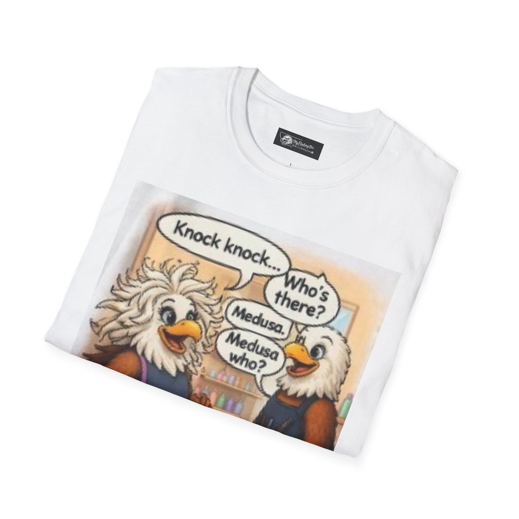 T-Shirt — Funny Eagle Knock Knock Joke “Meduso” Cartoon Tee