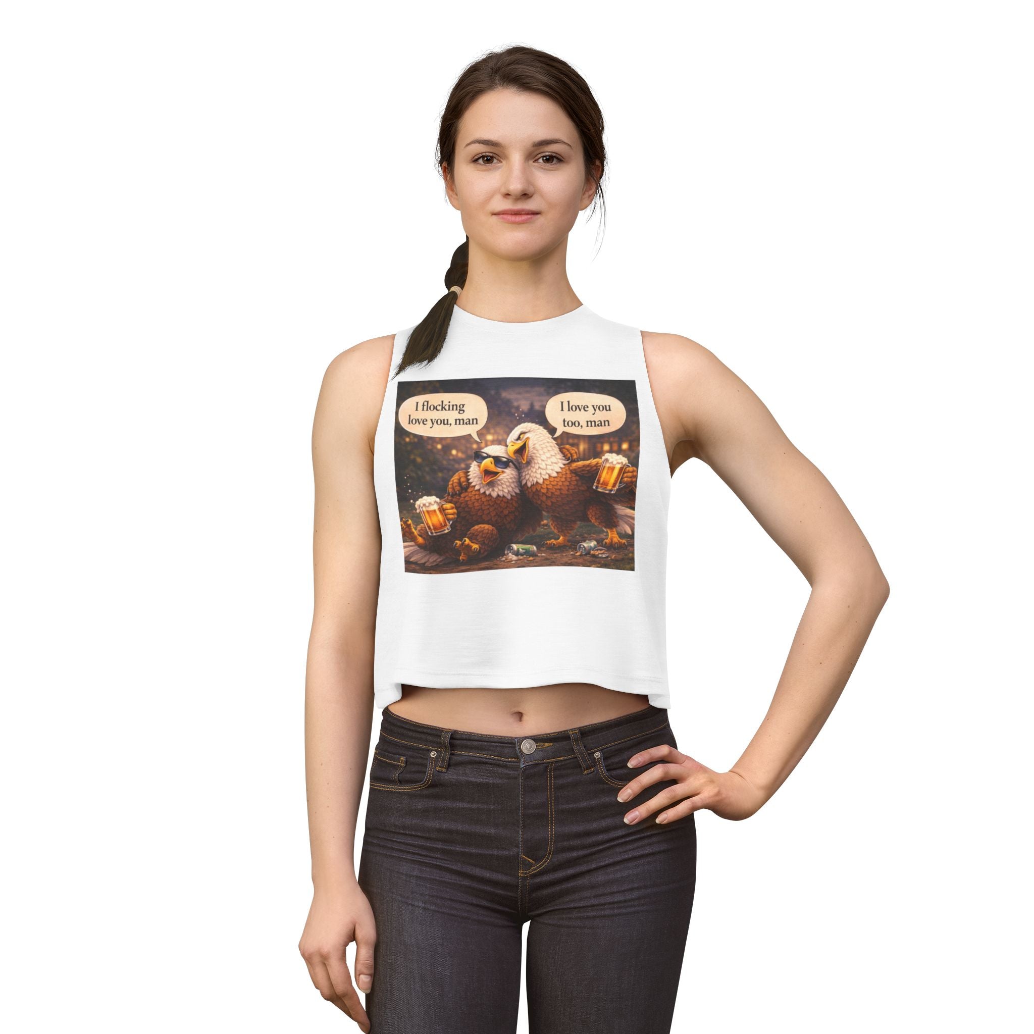 Eagle Beer Buddies Crop Top – "I flocking love you, man" Cute Pun Graphic