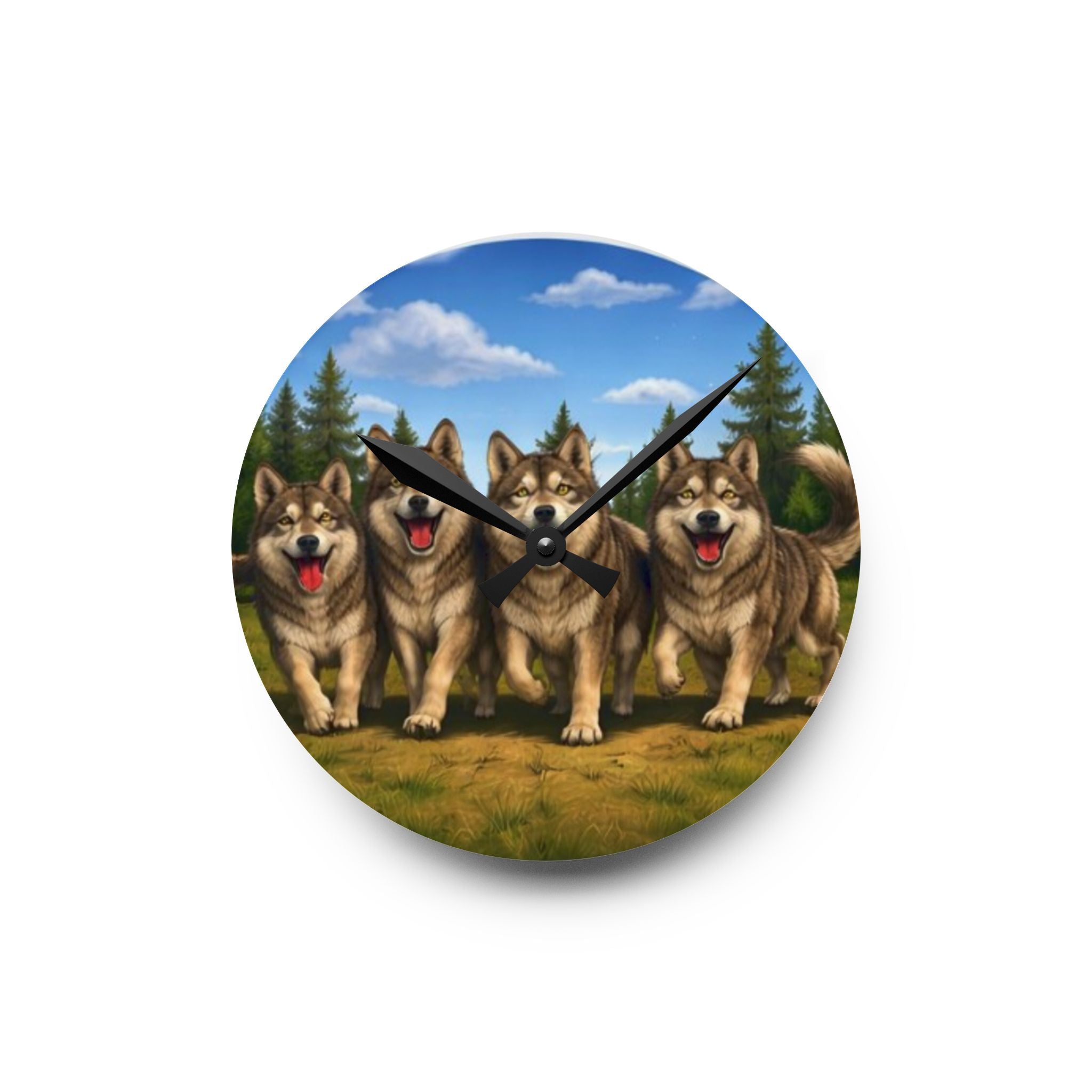 Wolf Pack Acrylic Wall Clock — Rustic Wildlife Home Decor