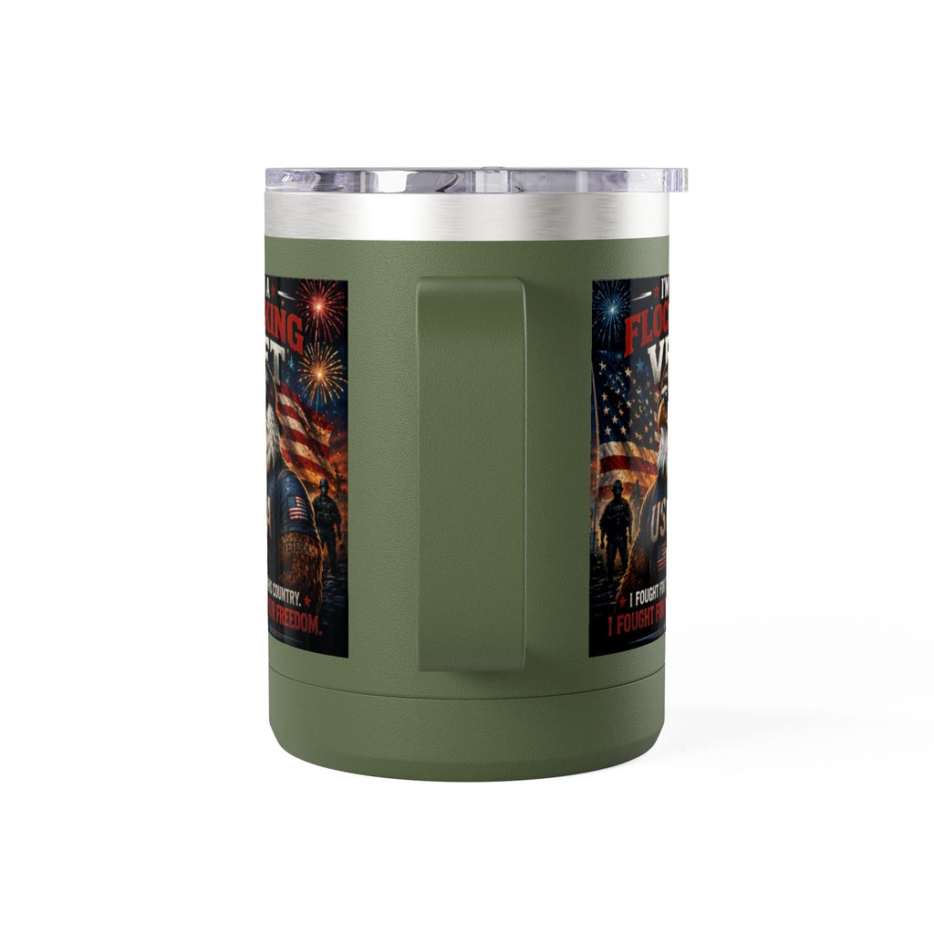 Flocking Proud Veteran Eagle Coffee Tumbler 15oz — “I’m a Flocking Vet” USA Patriotic Mug