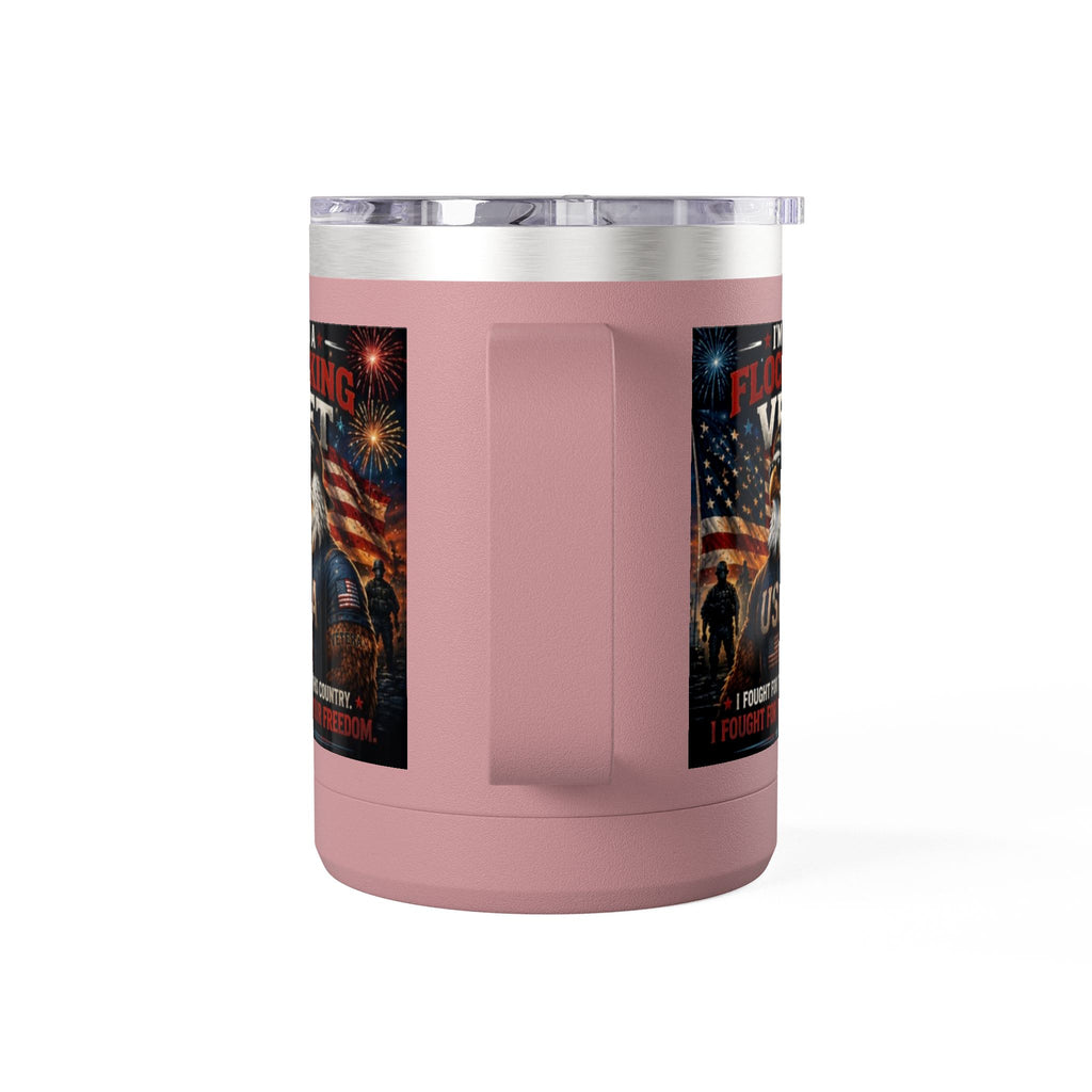 Flocking Proud Veteran Eagle Coffee Tumbler 15oz — “I’m a Flocking Vet” USA Patriotic Mug