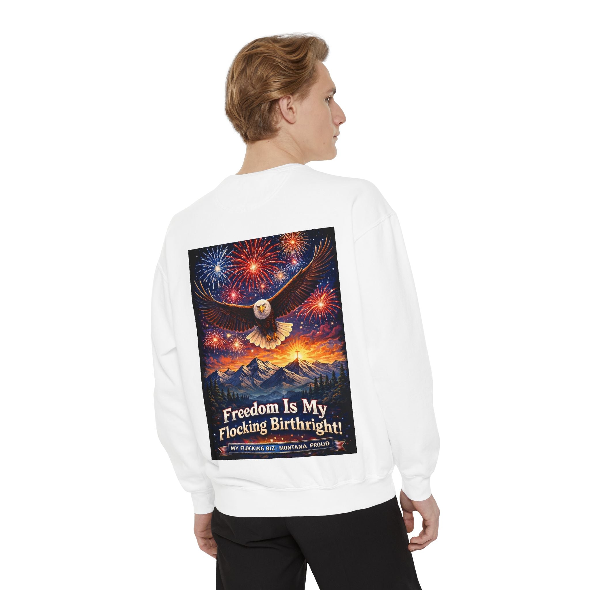Freedom Is My Flocking Birthright Sweatshirt — Eagle & Fireworks Patriotic Crewneck