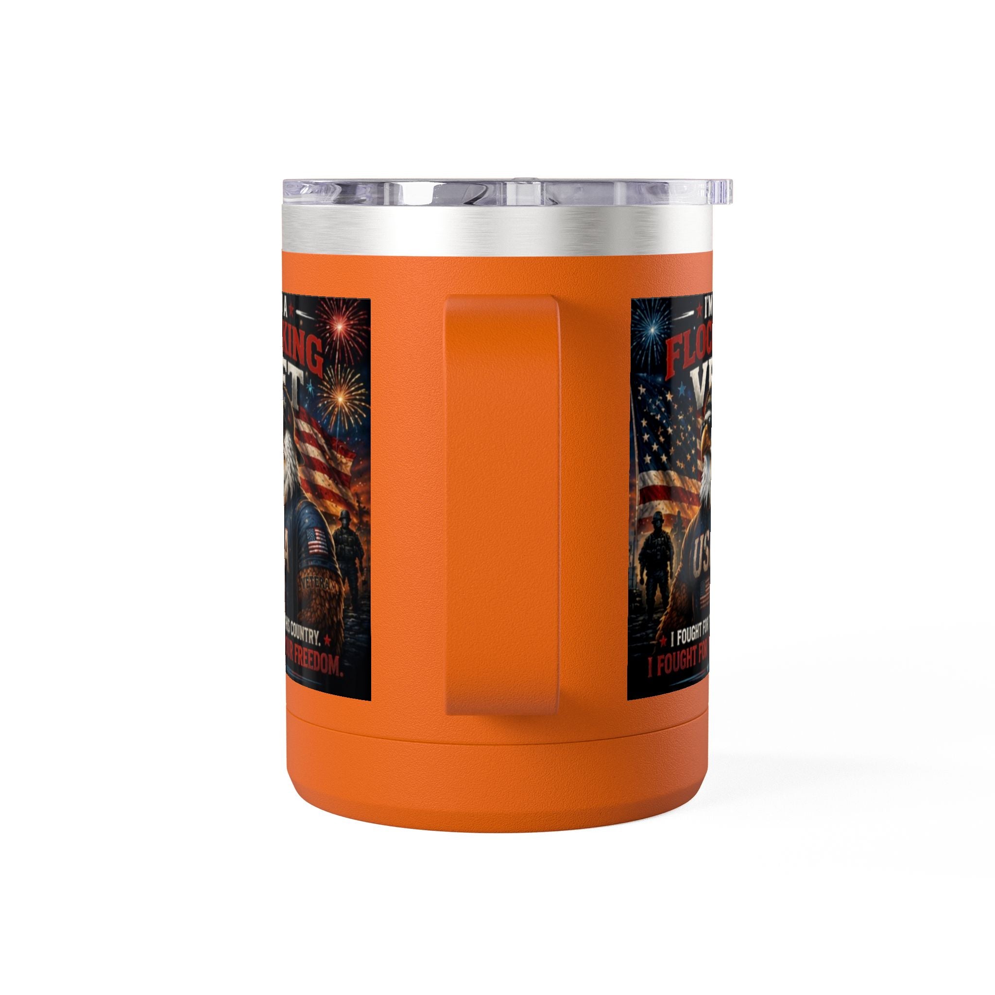 Flocking Proud Veteran Eagle Coffee Tumbler 15oz — “I’m a Flocking Vet” USA Patriotic Mug