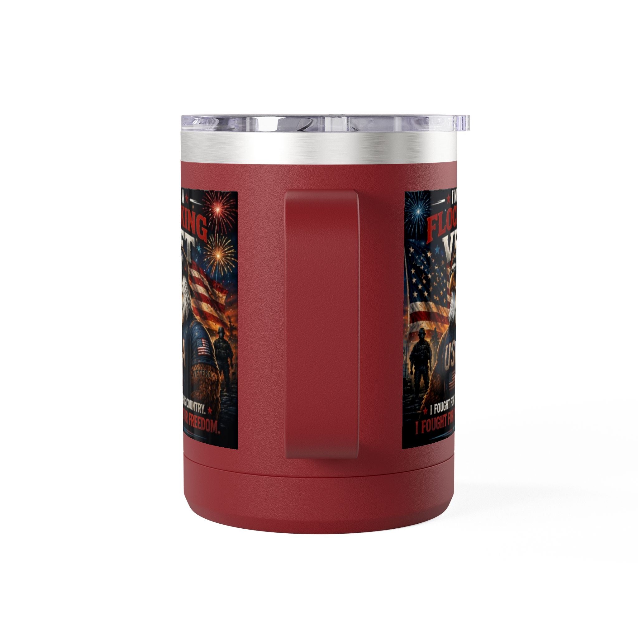 Flocking Proud Veteran Eagle Coffee Tumbler 15oz — “I’m a Flocking Vet” USA Patriotic Mug