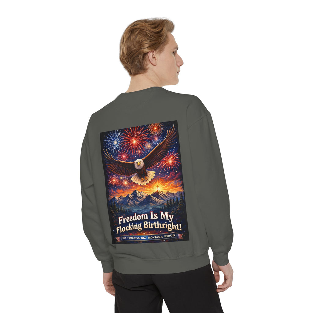 Freedom Is My Flocking Birthright Sweatshirt — Eagle & Fireworks Patriotic Crewneck