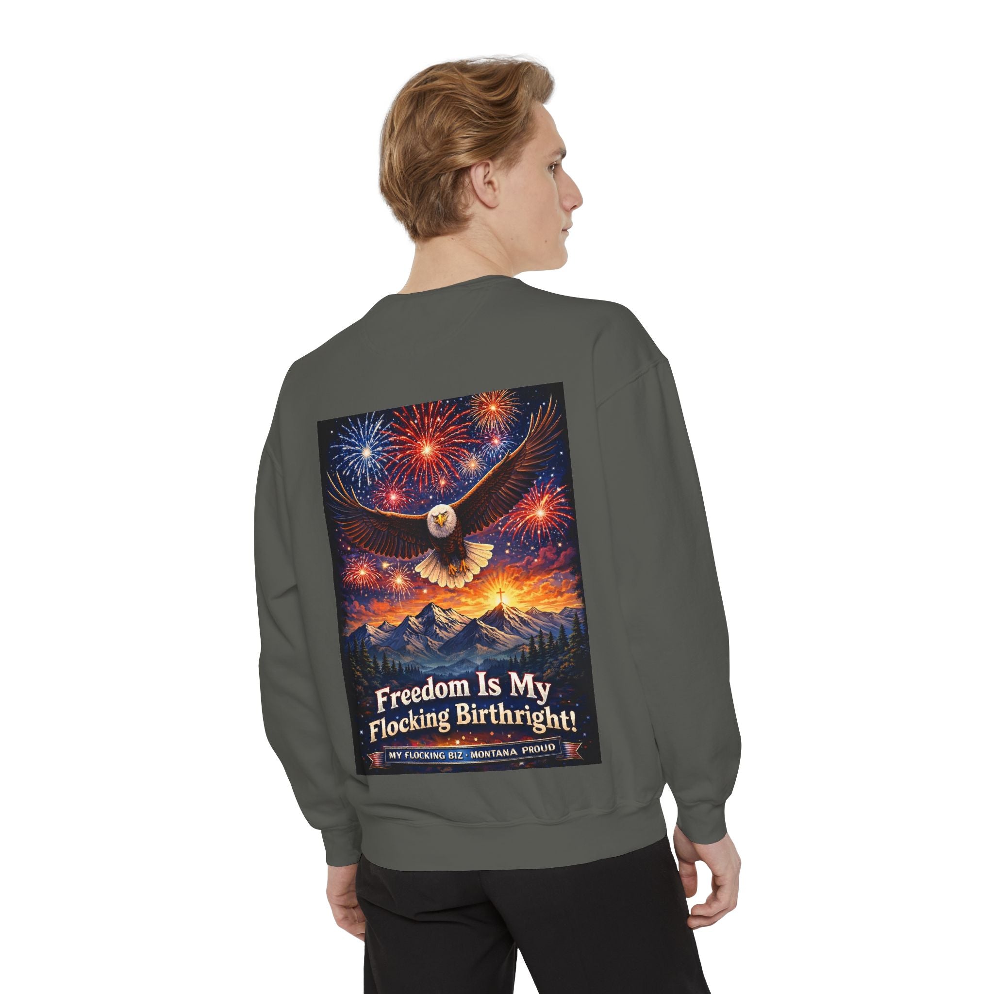 Freedom Is My Flocking Birthright Sweatshirt — Eagle & Fireworks Patriotic Crewneck