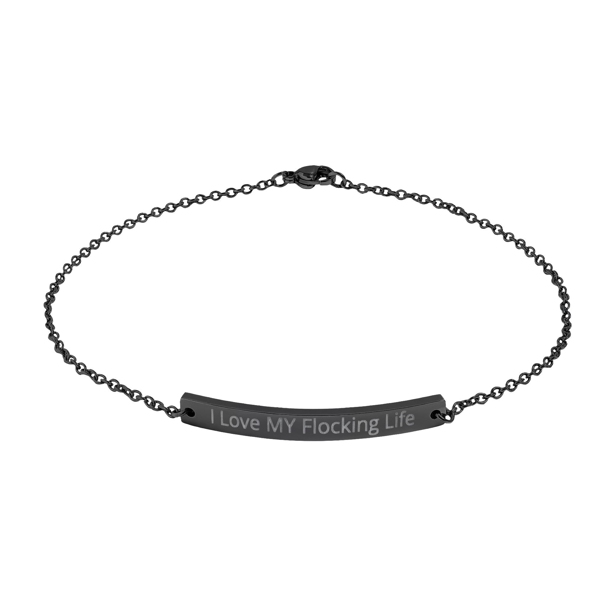 Engravable Curved Bar Anklet — Personalized Black Stainless Steel Chain