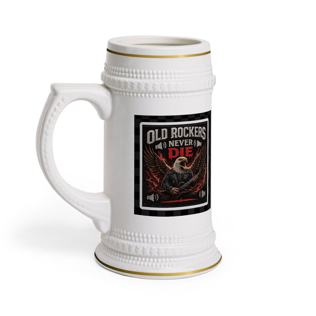 Old Rockers Never Die Ceramic Beer Stein Mug – Vintage Eagle Rock Music Gift