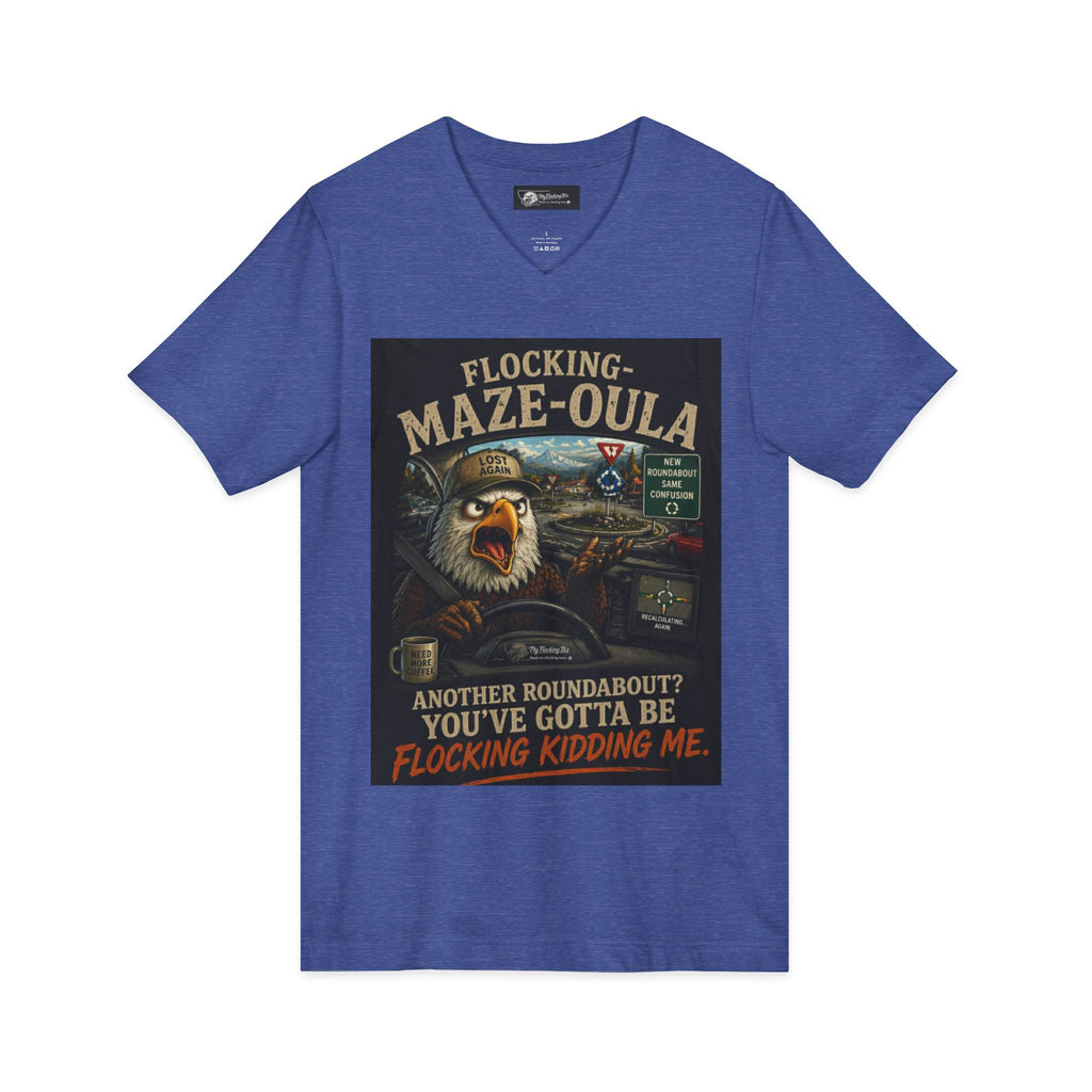 Flocking Maze-Oula V-Neck Tee – Funny Bald Eagle Road Trip Shirt